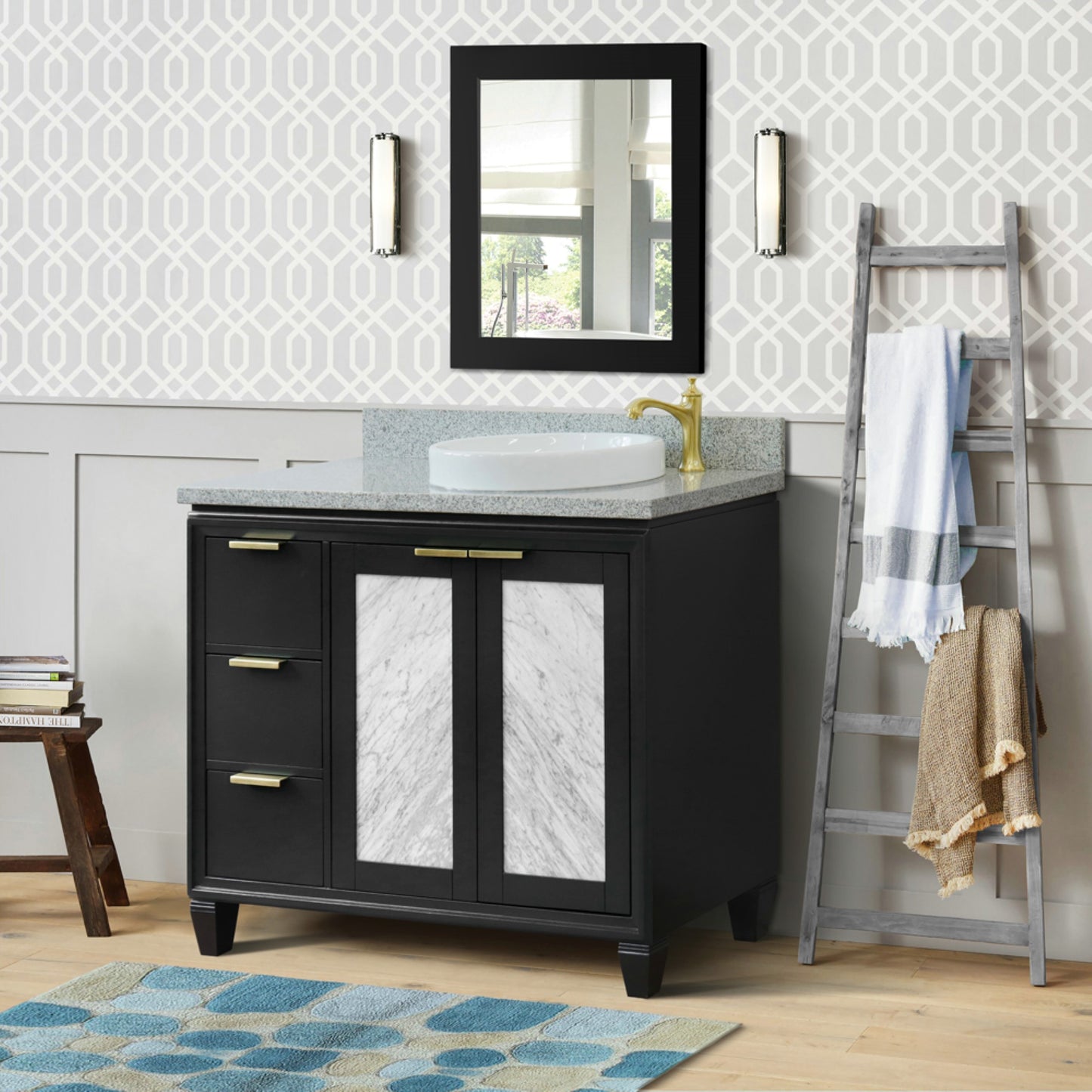 43" Single vanity in Dark Gray finish with Gray granite and round sink Right door/Right sink