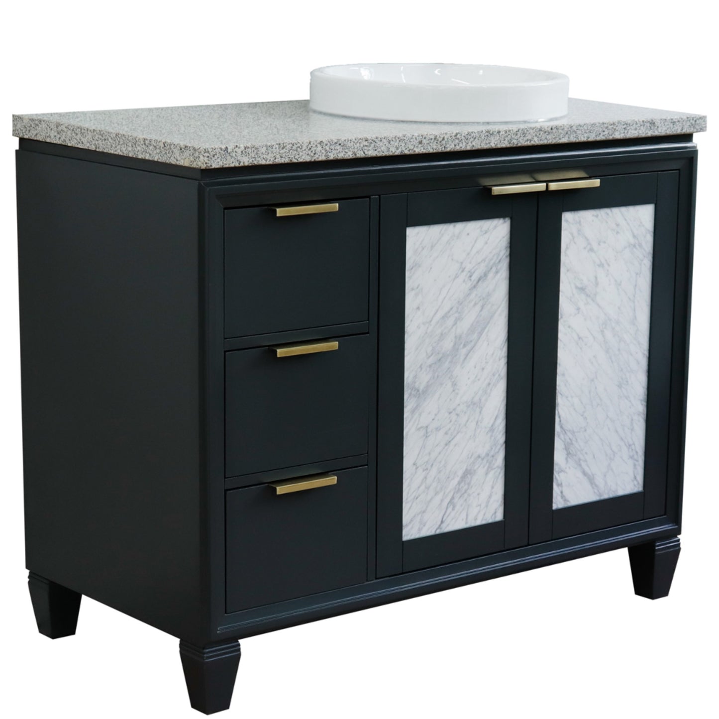 43" Single vanity in Dark Gray finish with Gray granite and round sink Right door/Right sink