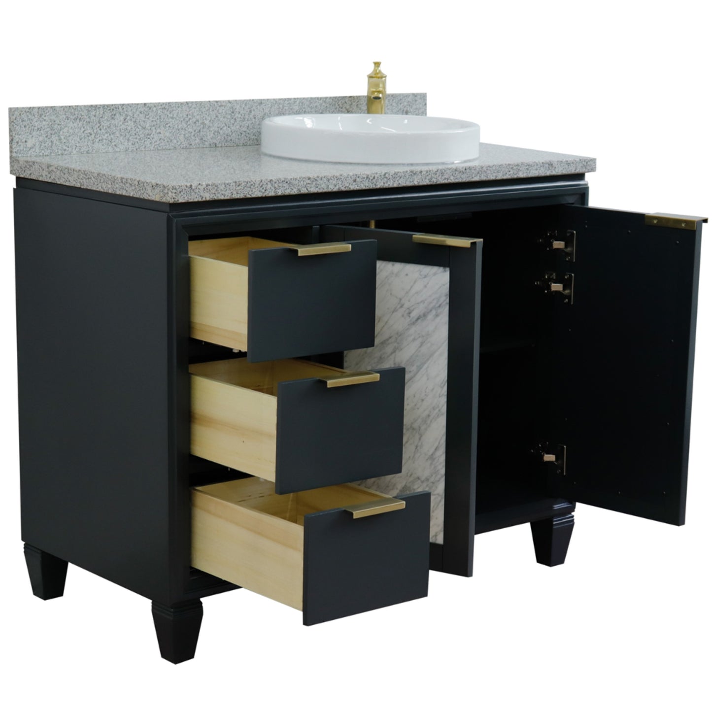 43" Single vanity in Dark Gray finish with Gray granite and round sink Right door/Right sink