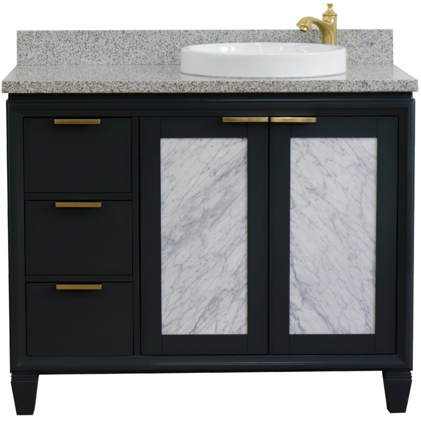 43" Single vanity in Dark Gray finish with Gray granite and round sink Right door/Right sink