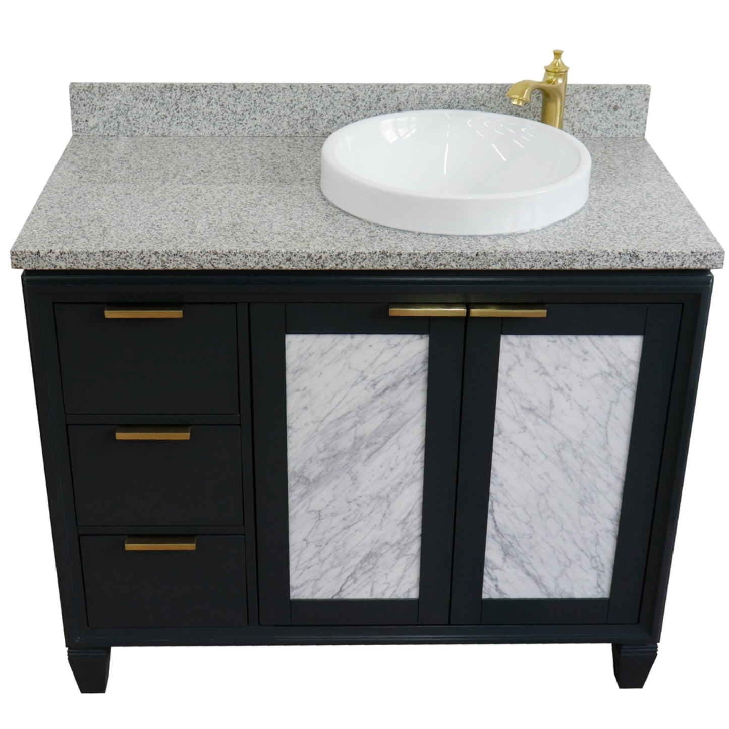 43" Single vanity in Dark Gray finish with Gray granite and round sink Right door/Right sink
