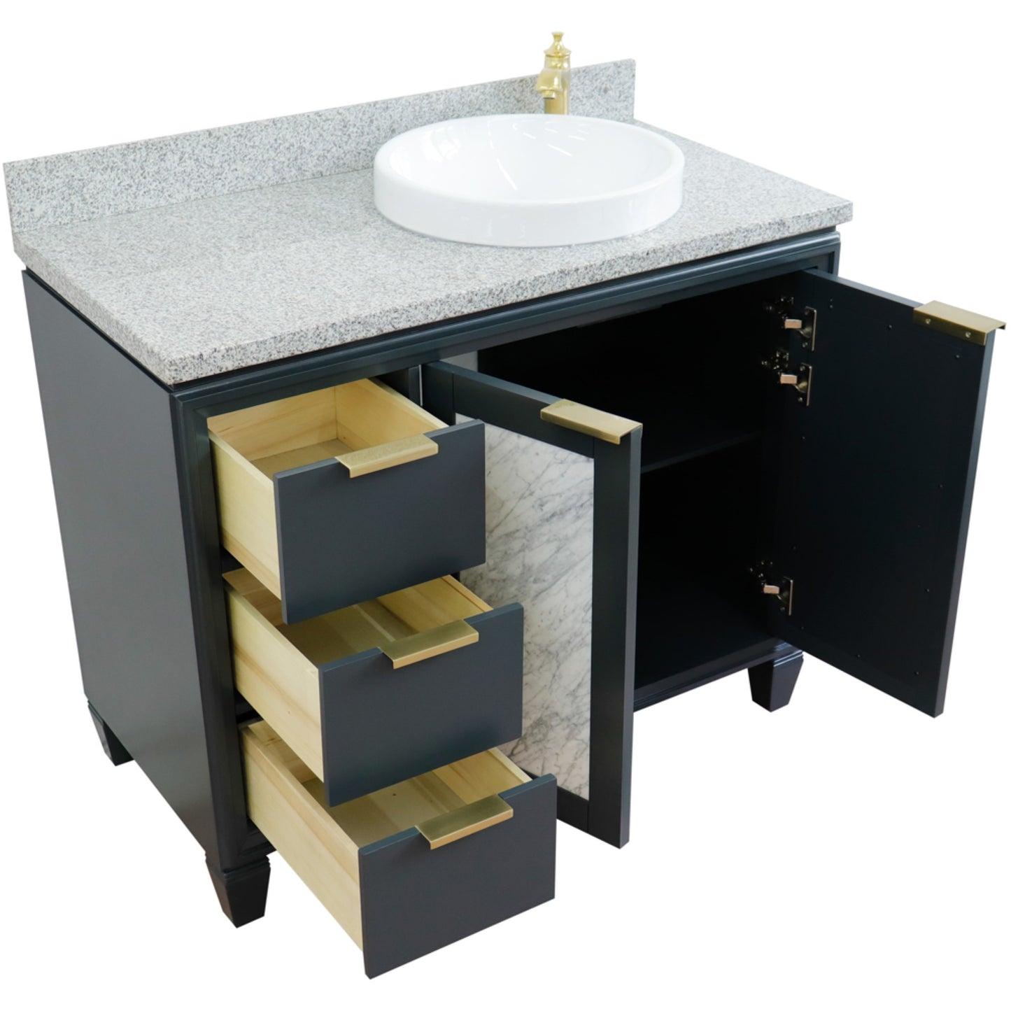 43" Single vanity in Dark Gray finish with Gray granite and round sink Right door/Right sink