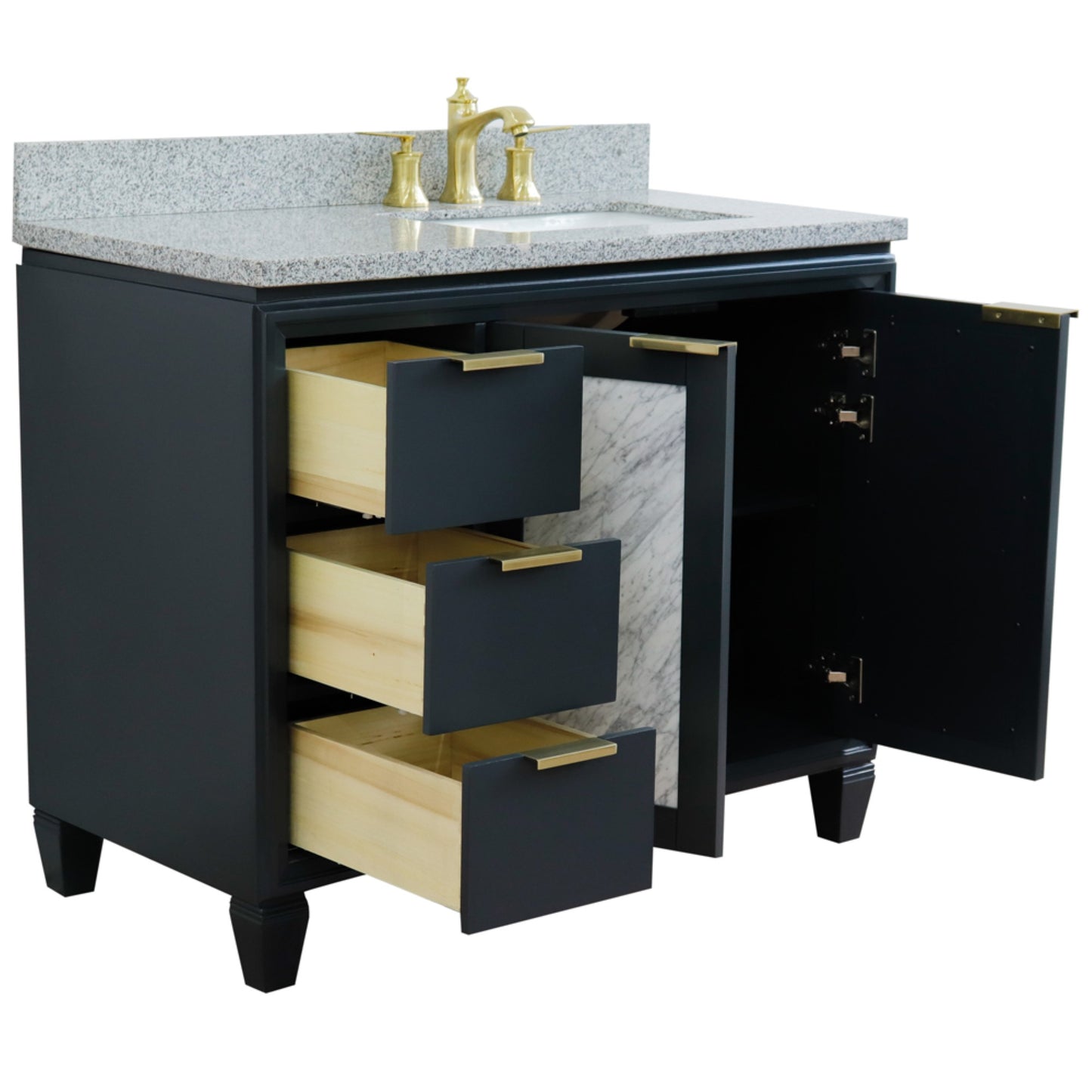 43" Single vanity in Dark Gray finish with Gray granite and rectangle sink Right door/Right sink