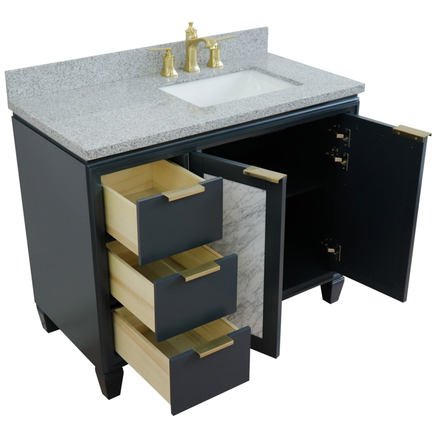 43" Single vanity in Dark Gray finish with Gray granite and rectangle sink Right door/Right sink