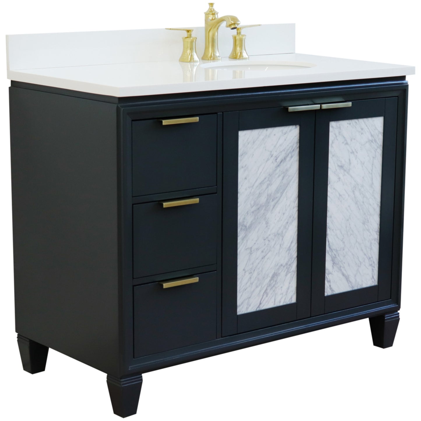 43" Single vanity in Dark Gray finish with White engineered stone and oval sink Right door/Right sink
