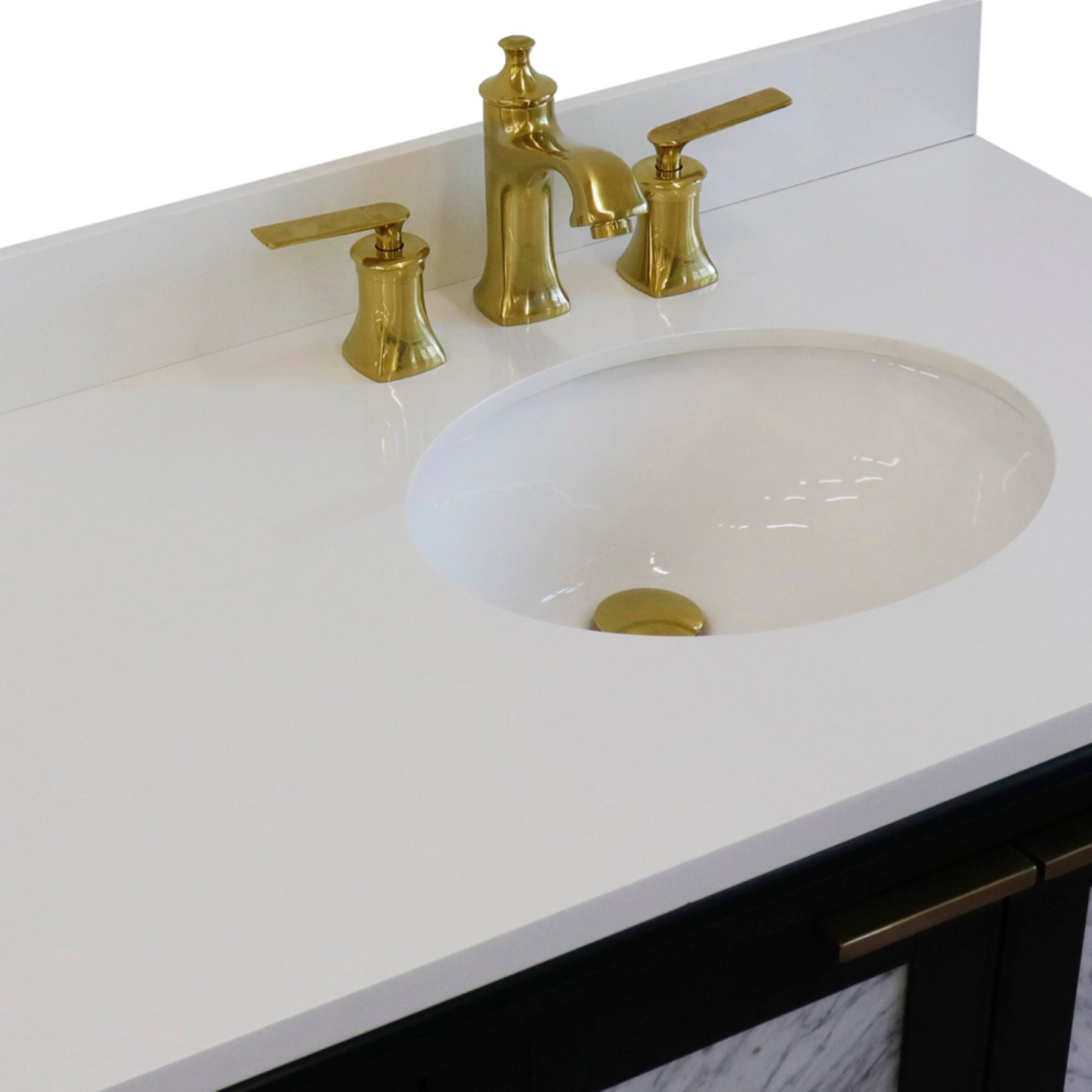 43" Single vanity in Dark Gray finish with White engineered stone and oval sink Right door/Right sink