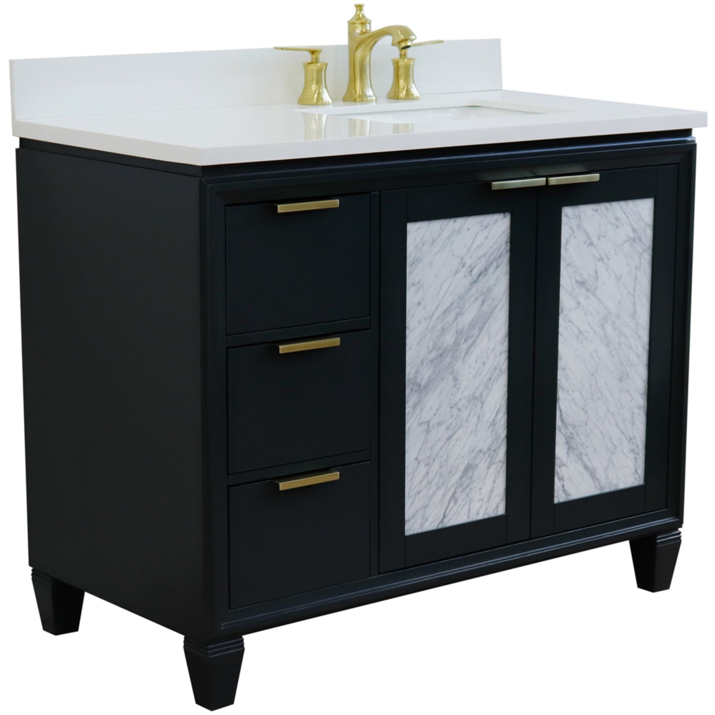 43" Single vanity in Dark Gray finish with White engineered stone and rectangle sink Right door/Right sink