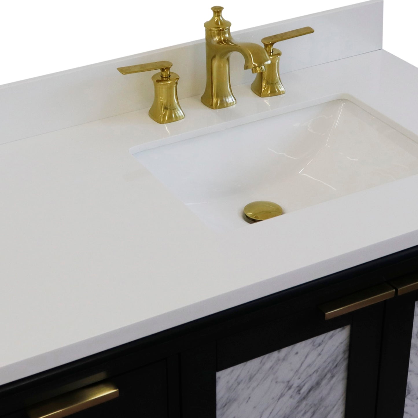 43" Single vanity in Dark Gray finish with White engineered stone and rectangle sink Right door/Right sink