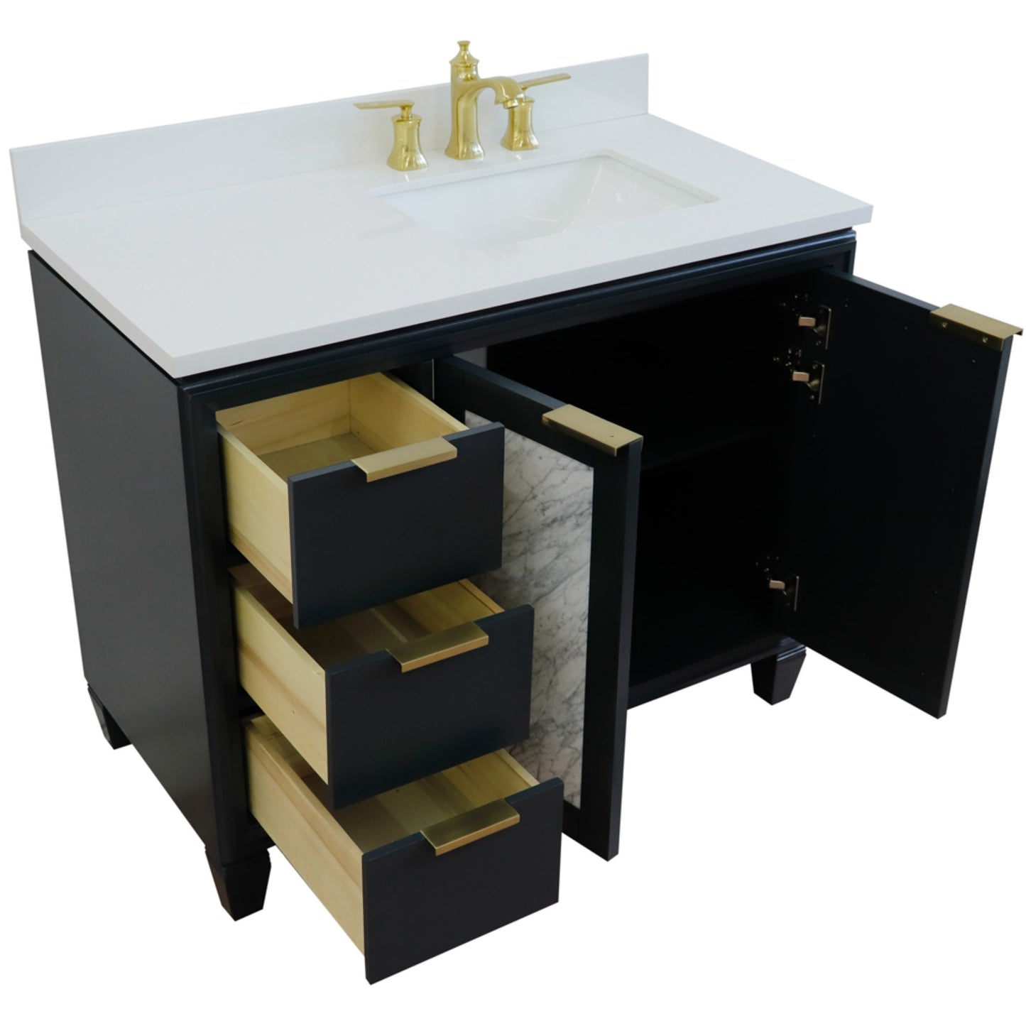 43" Single vanity in Dark Gray finish with White engineered stone and rectangle sink Right door/Right sink