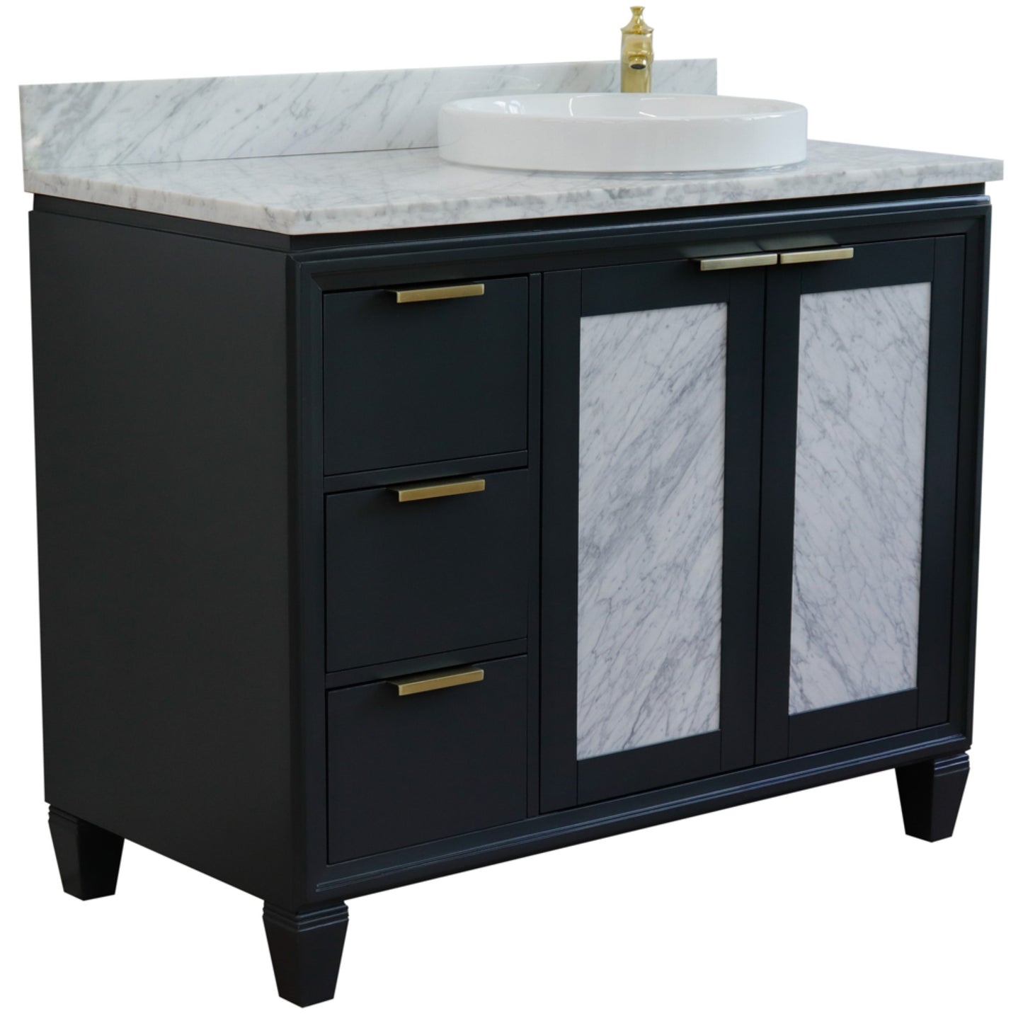 43" Single vanity in Dark Gray finish with White Carrara and round sink Right door/Right sink