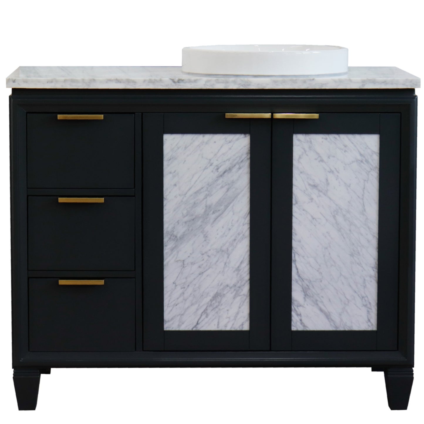 43" Single vanity in Dark Gray finish with White Carrara and round sink Right door/Right sink