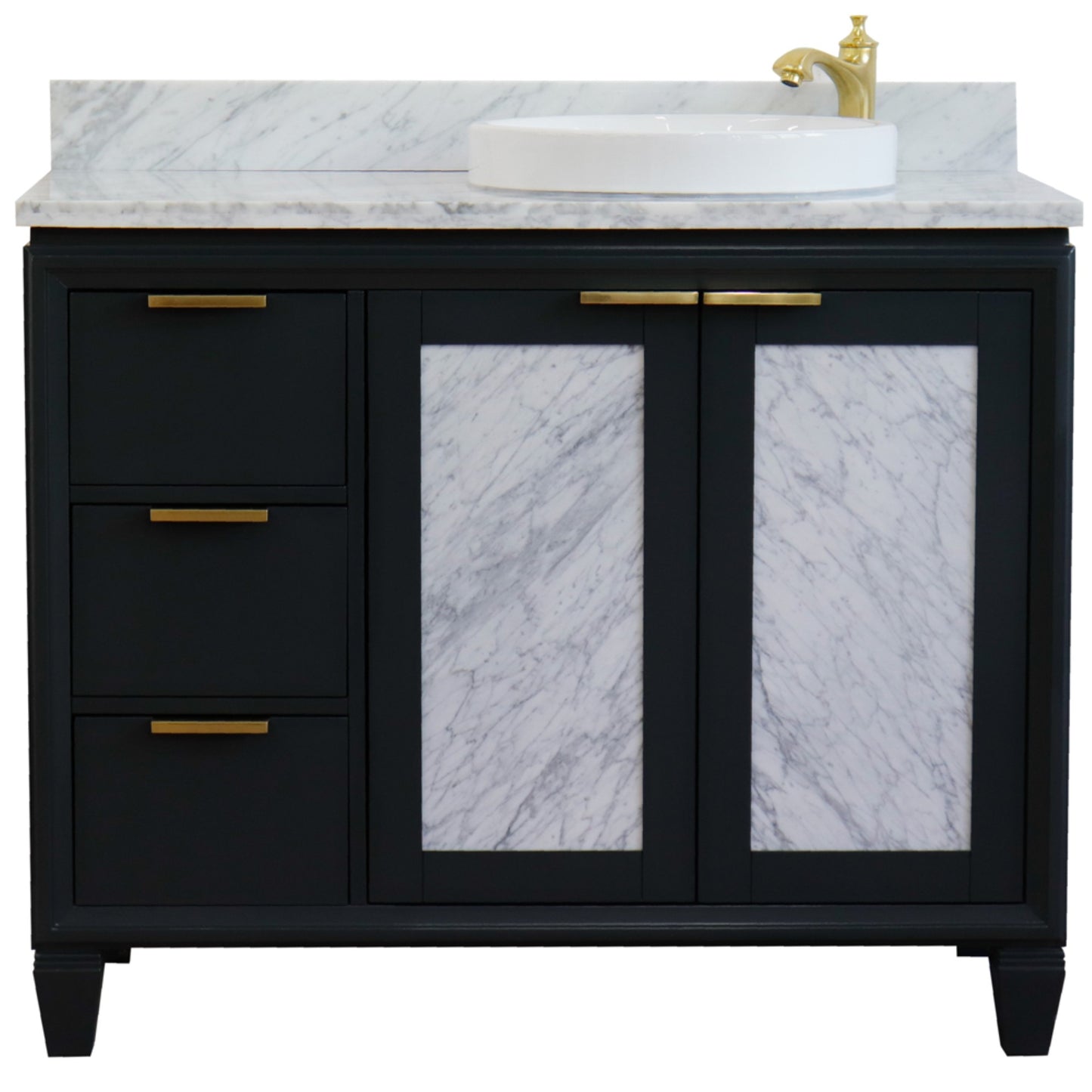 43" Single vanity in Dark Gray finish with White Carrara and round sink Right door/Right sink