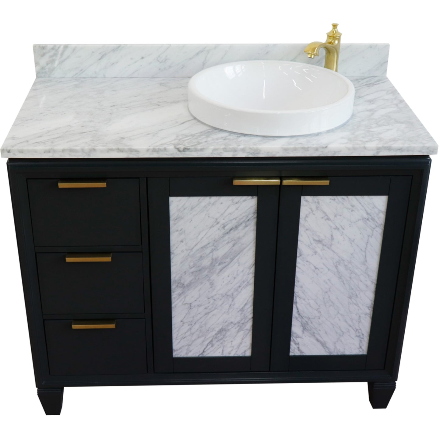 43" Single vanity in Dark Gray finish with White Carrara and round sink Right door/Right sink