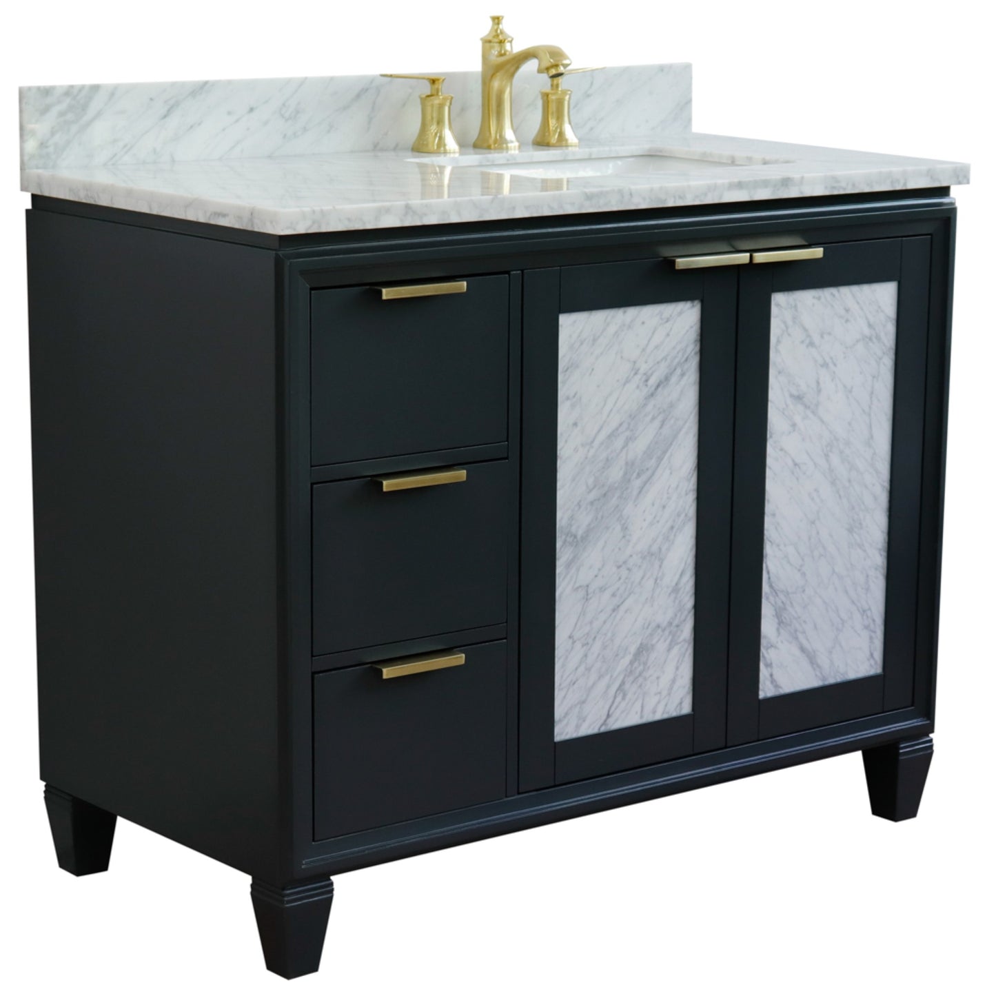 43" Single vanity in Dark Gray finish with White Carrara and rectangle sink Right door/Right sink