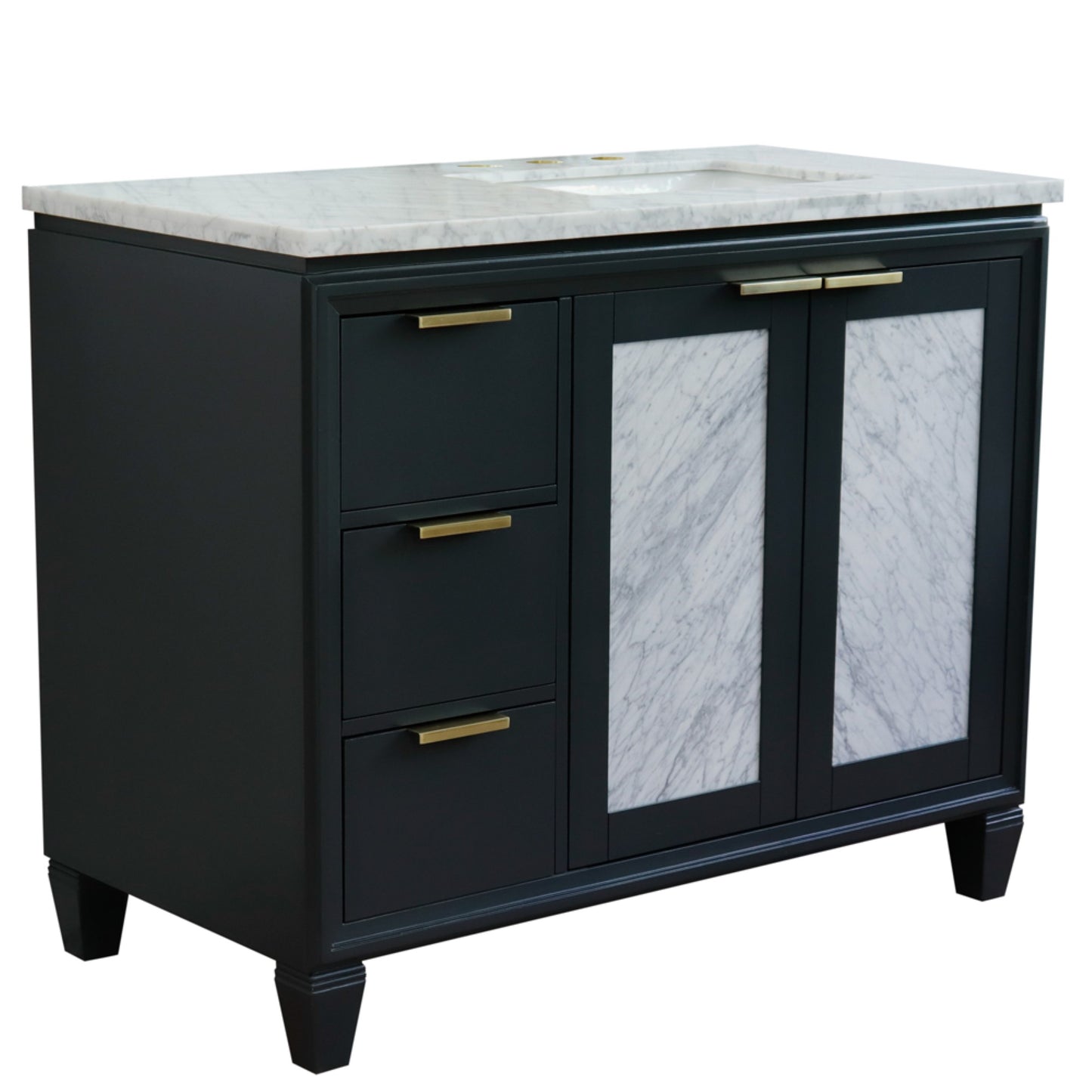 43" Single vanity in Dark Gray finish with White Carrara and rectangle sink Right door/Right sink