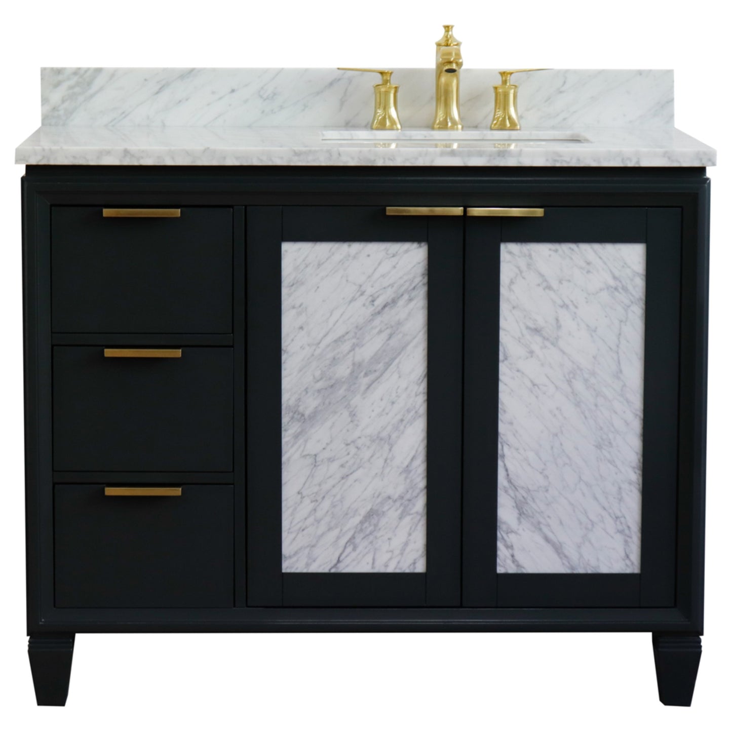 43" Single vanity in Dark Gray finish with White Carrara and rectangle sink Right door/Right sink