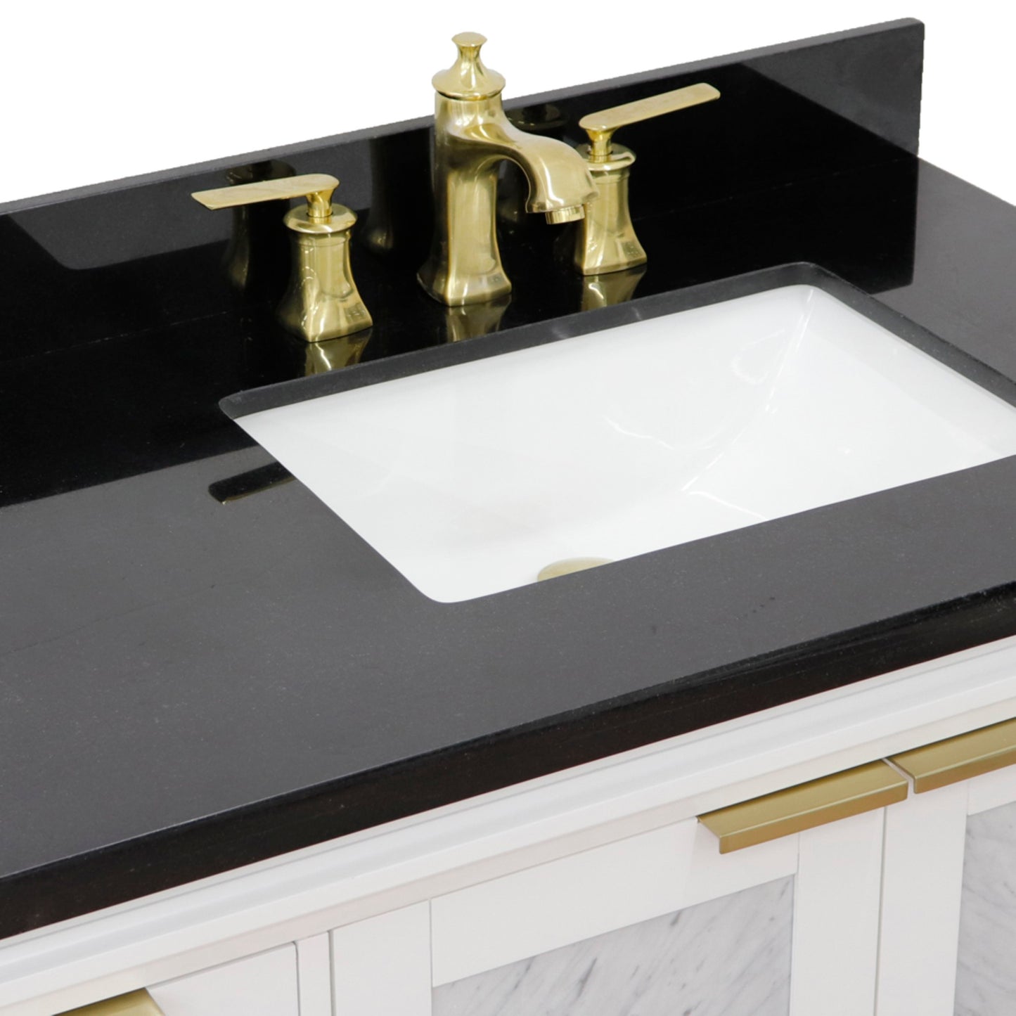 43" Single vanity in White finish with Black galaxy and rectangle sink Right door/Right sink