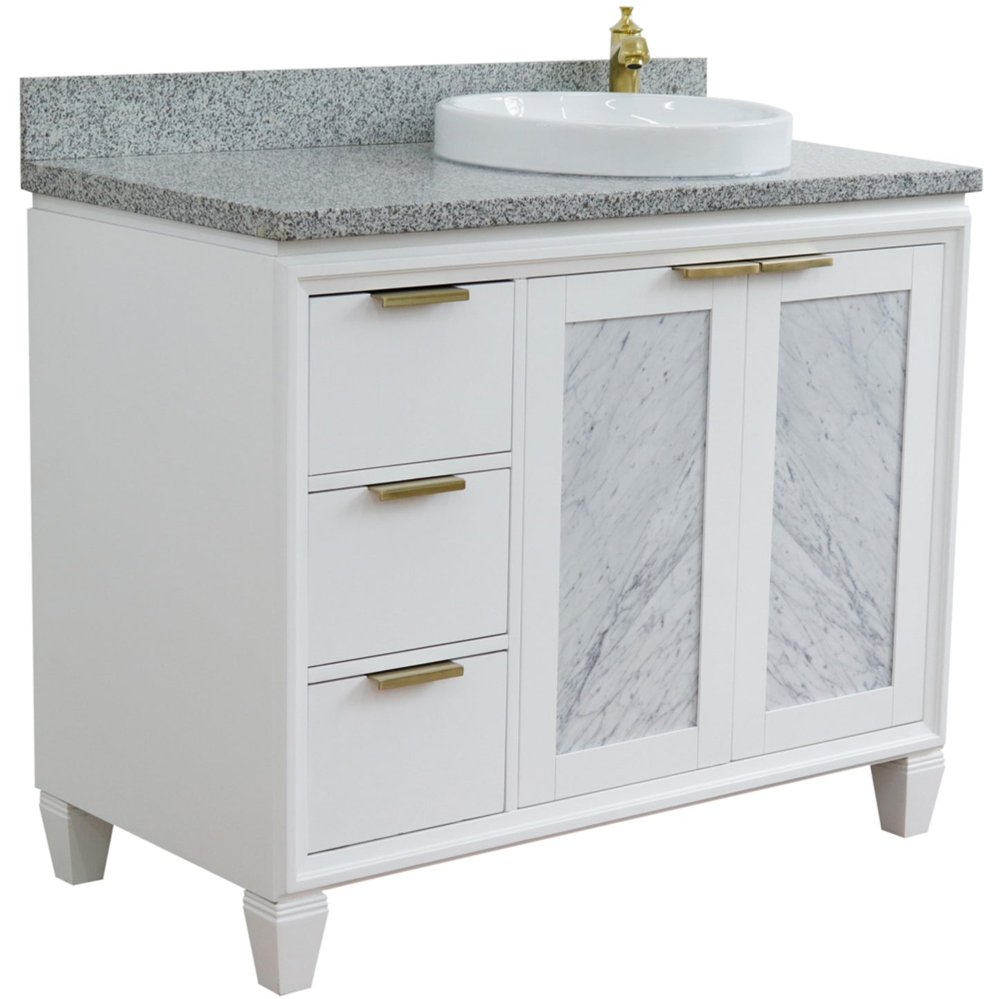 43" Single vanity in White finish with Gray granite and round sink Right door/Right sink