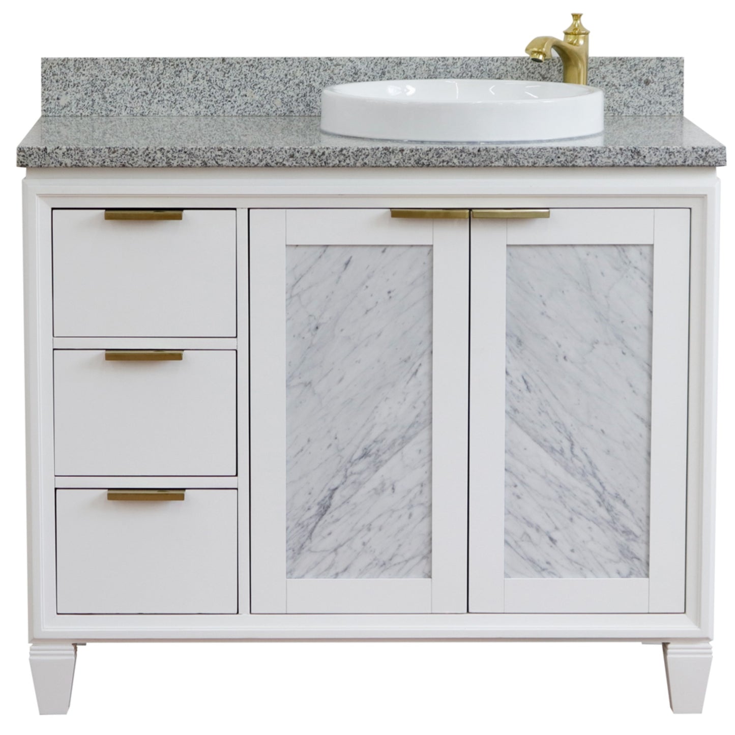 43" Single vanity in White finish with Gray granite and round sink Right door/Right sink