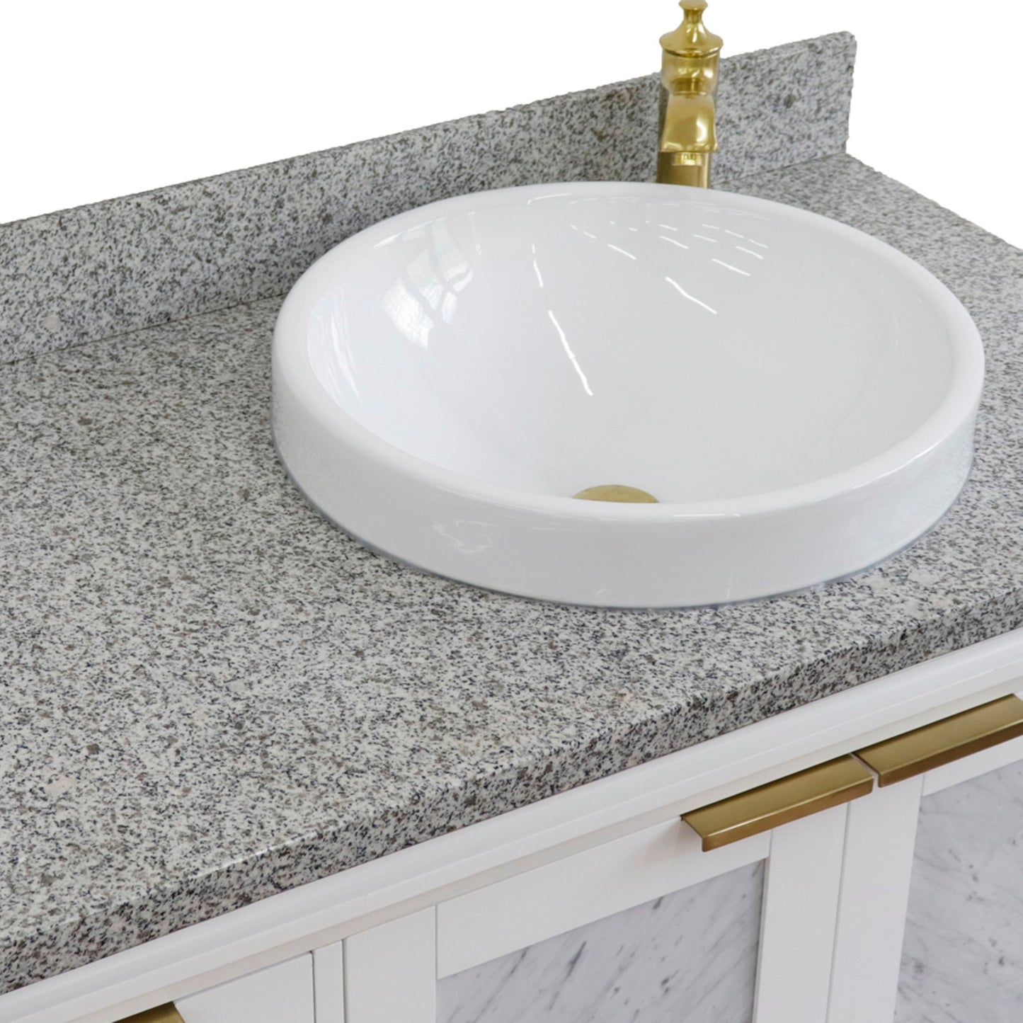 43" Single vanity in White finish with Gray granite and round sink Right door/Right sink