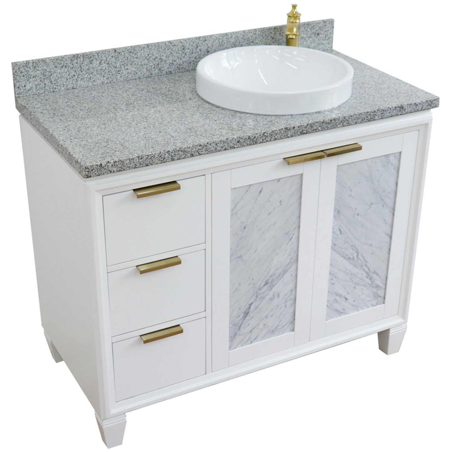 43" Single vanity in White finish with Gray granite and round sink Right door/Right sink