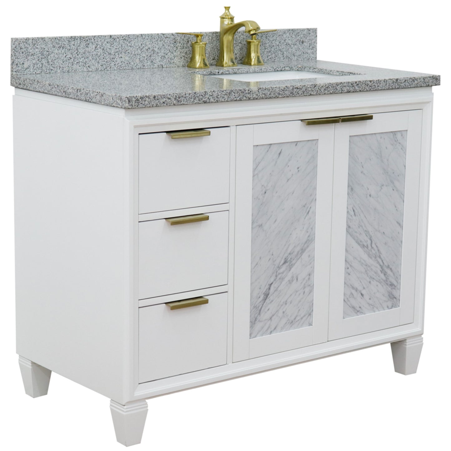43" Single vanity in White finish with Gray granite and rectangle sink Right door/Right sink