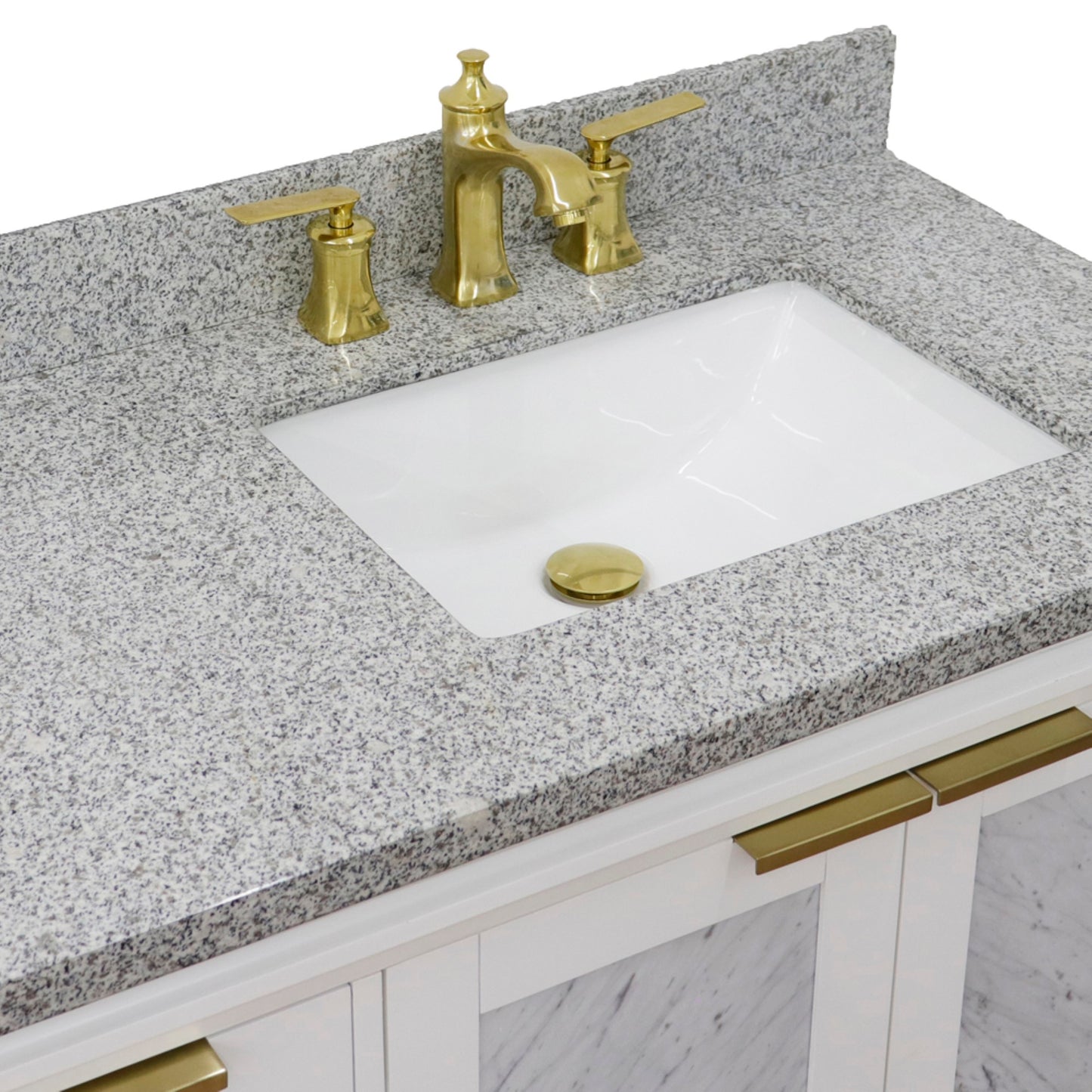 43" Single vanity in White finish with Gray granite and rectangle sink Right door/Right sink