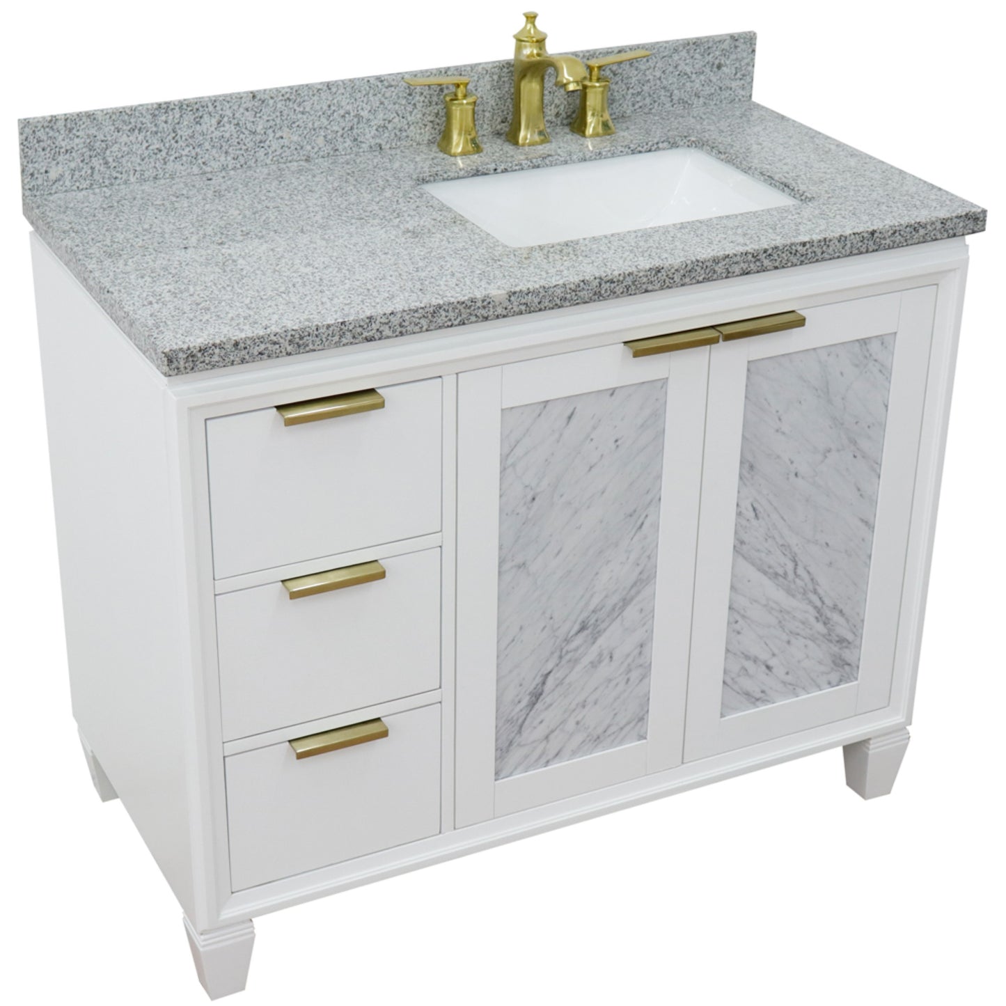 43" Single vanity in White finish with Gray granite and rectangle sink Right door/Right sink