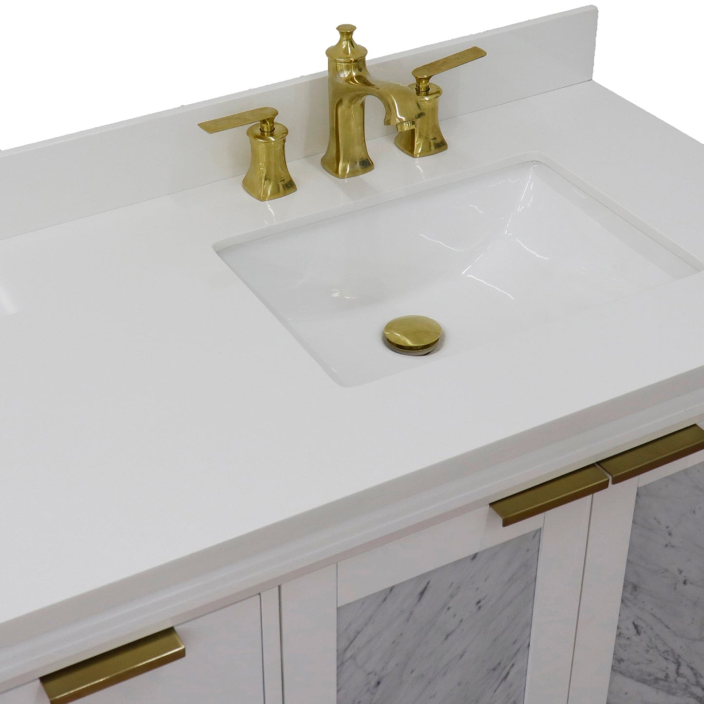 43" Single vanity in White finish with White engineered stone and rectangle sink Right door/Right sink