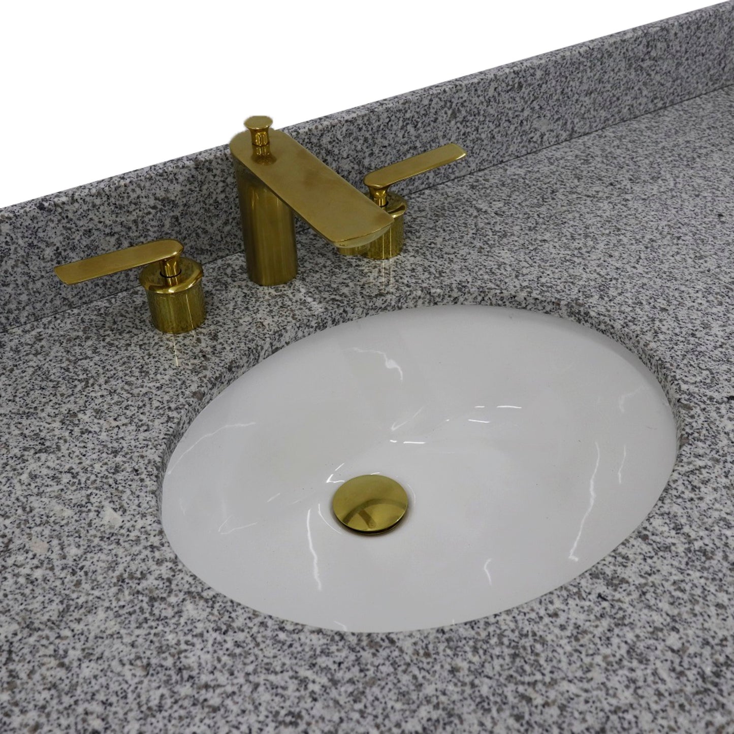 61" Double sink vanity in Black finish with Gray granite and oval sink