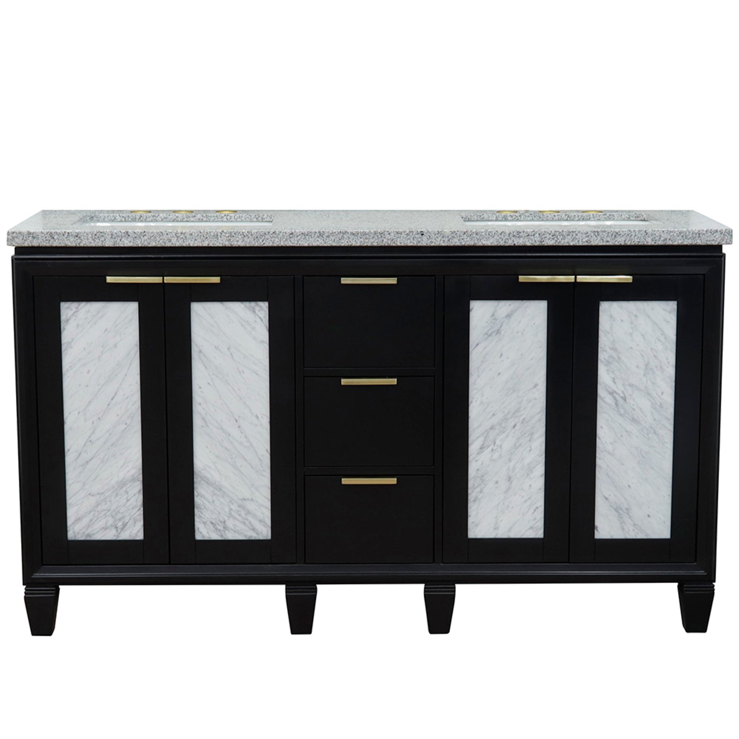 61" Double sink vanity in Black finish with Gray granite and rectangle sink