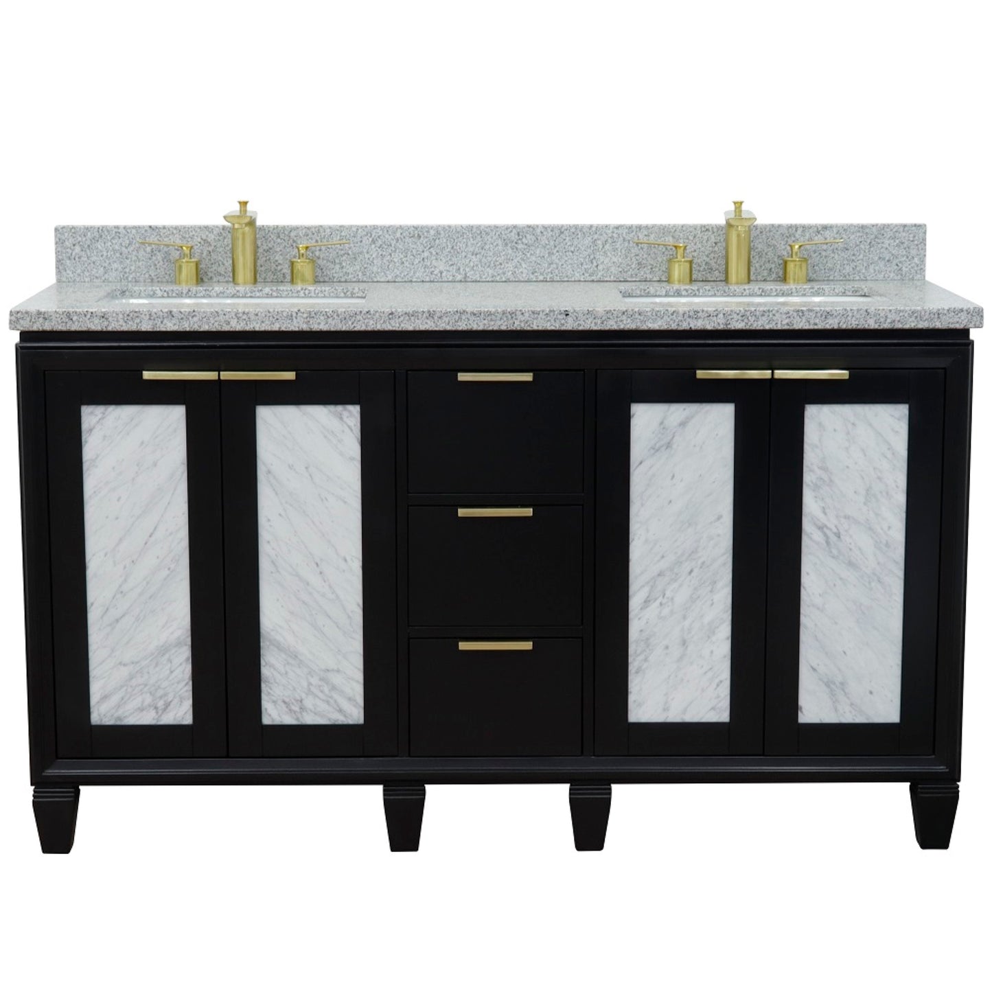 61" Double sink vanity in Black finish with Gray granite and rectangle sink