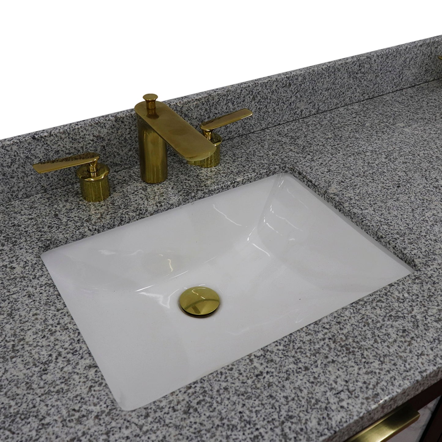 61" Double sink vanity in Black finish with Gray granite and rectangle sink