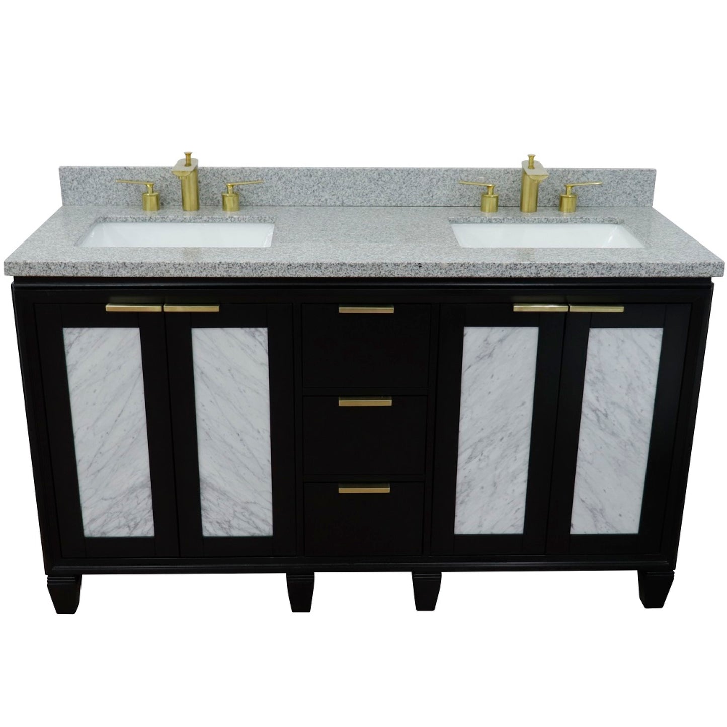 61" Double sink vanity in Black finish with Gray granite and rectangle sink