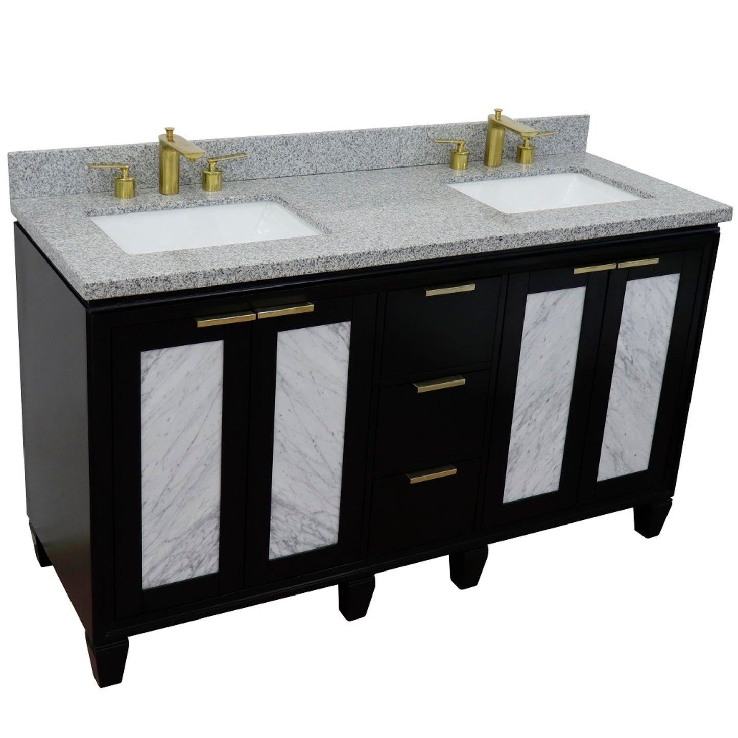 61" Double sink vanity in Black finish with Gray granite and rectangle sink