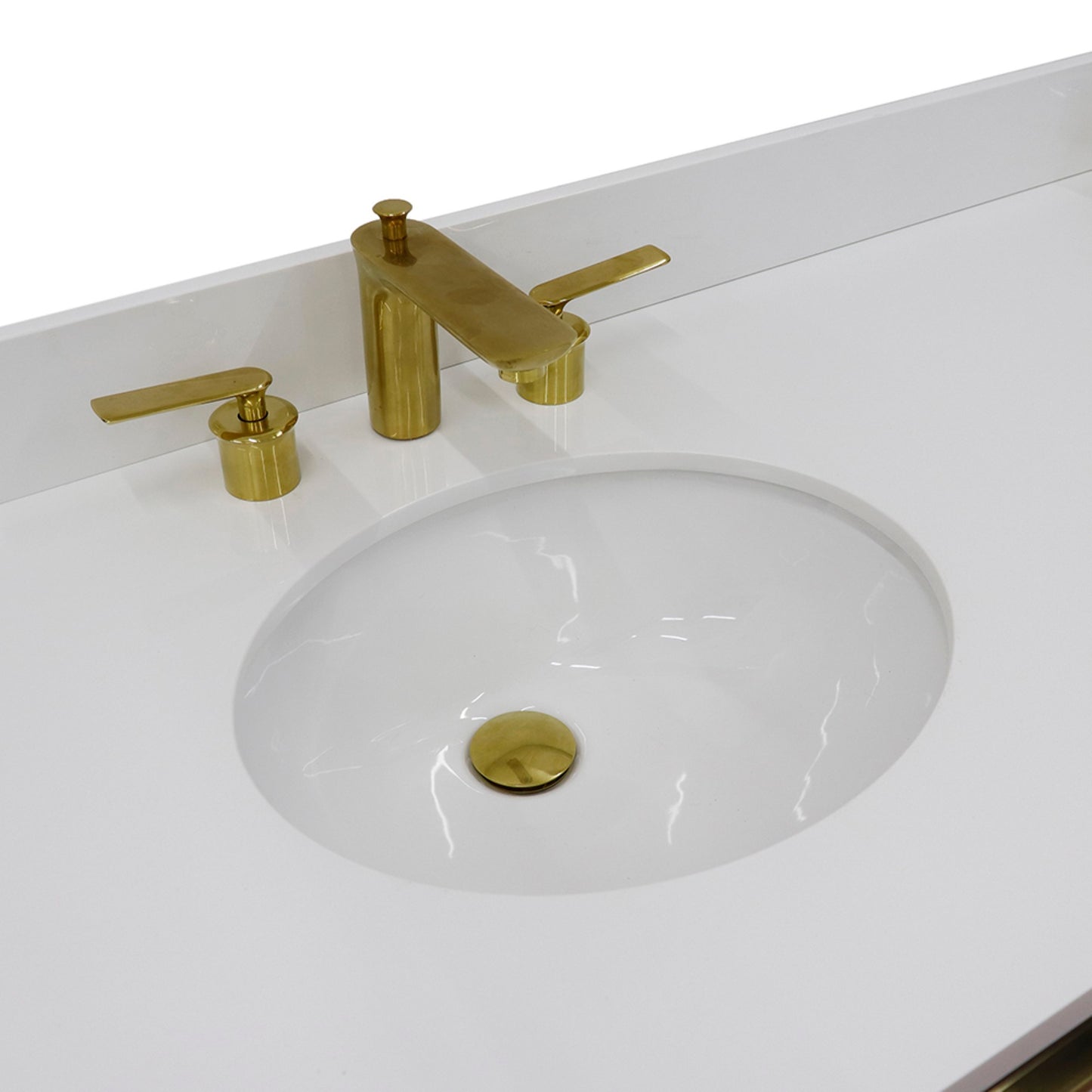 61" Double sink vanity in Black finish with White engineered stone and oval sink