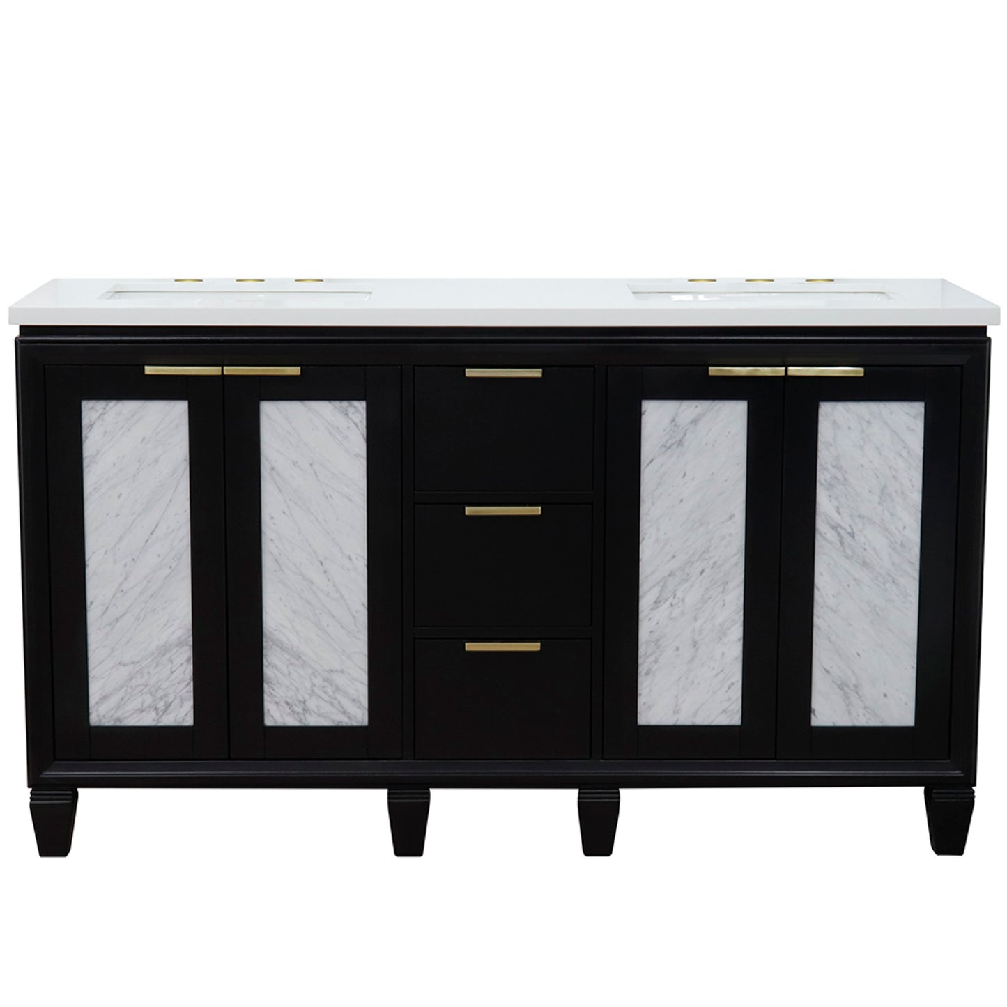 61" Double sink vanity in Black finish with White engineered stone and rectangle sink