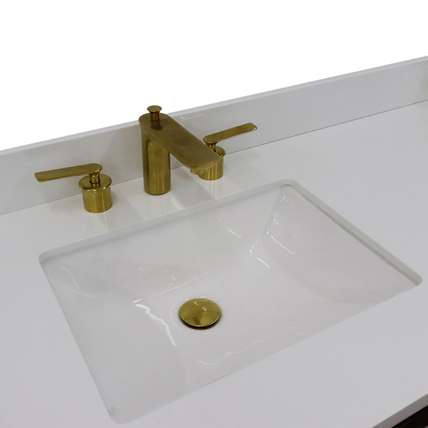 61" Double sink vanity in Black finish with White engineered stone and rectangle sink