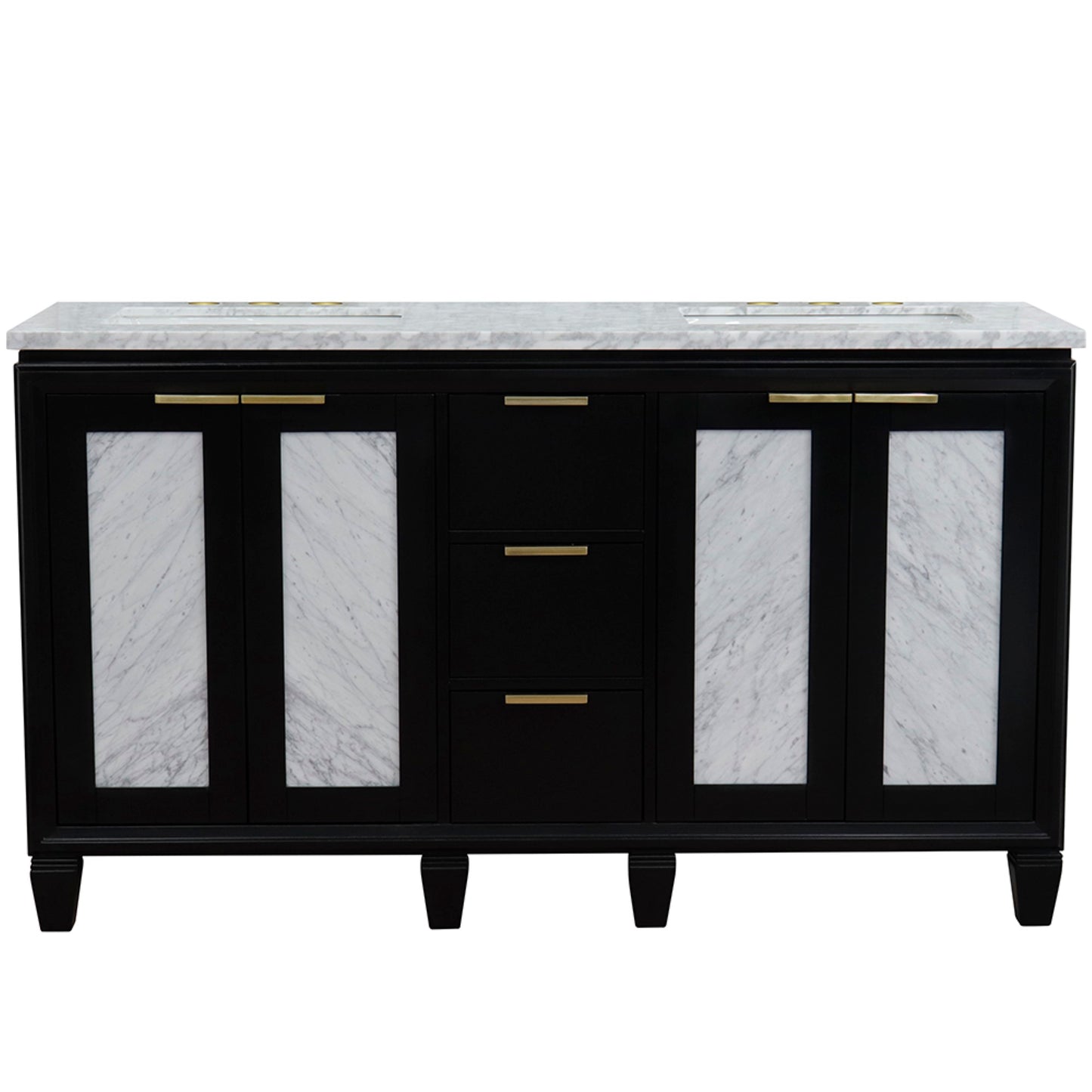 61" Double sink vanity in Black finish with White Carrara marble and rectangle sink
