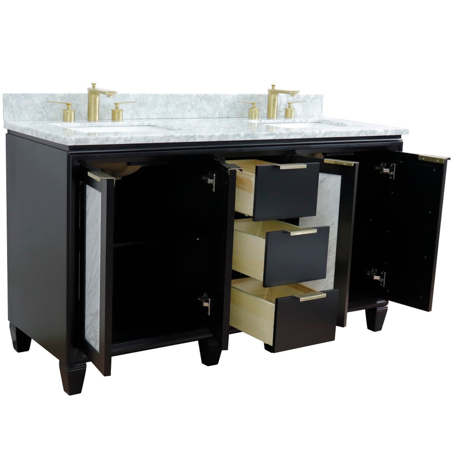 61" Double sink vanity in Black finish with White Carrara marble and rectangle sink