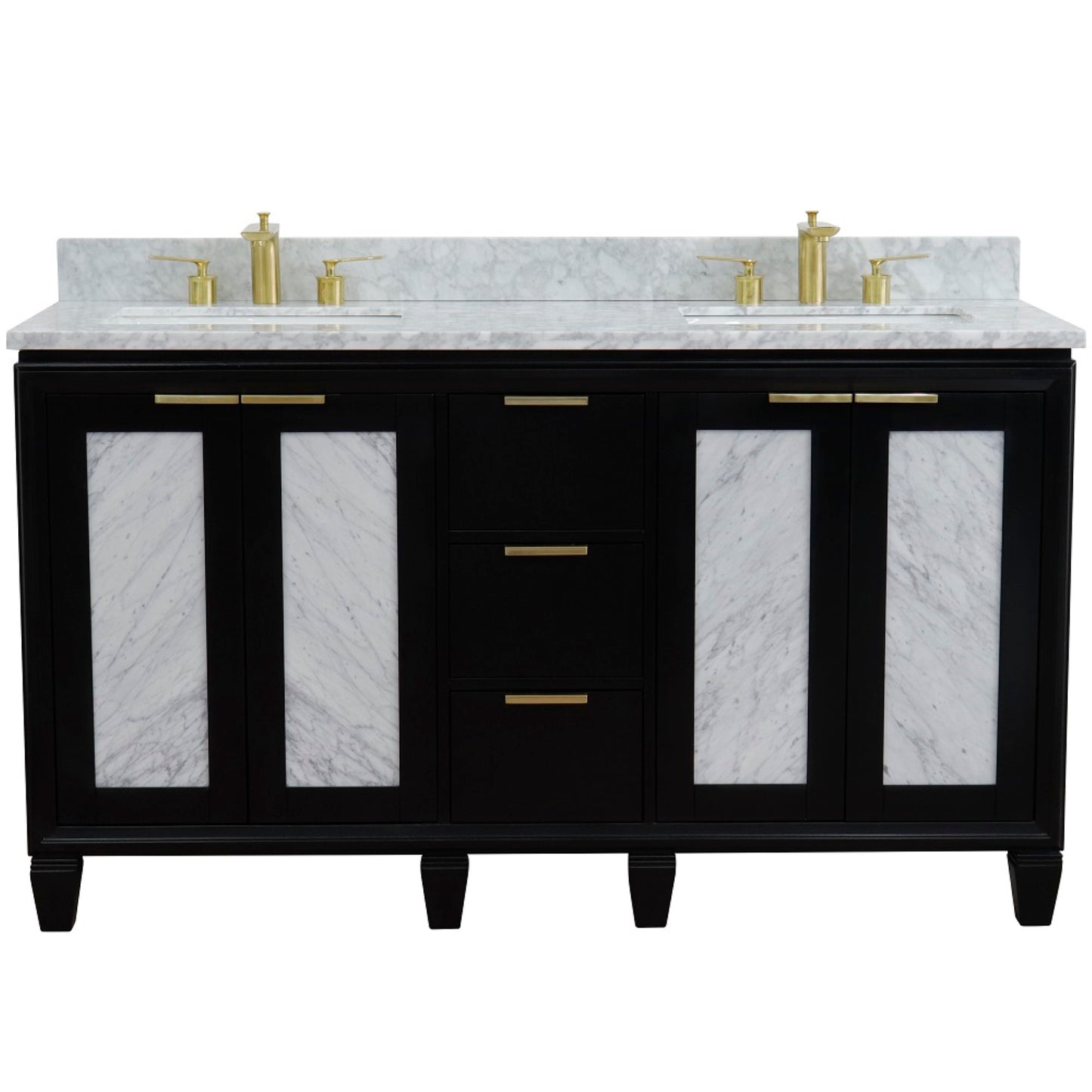 61" Double sink vanity in Black finish with White Carrara marble and rectangle sink