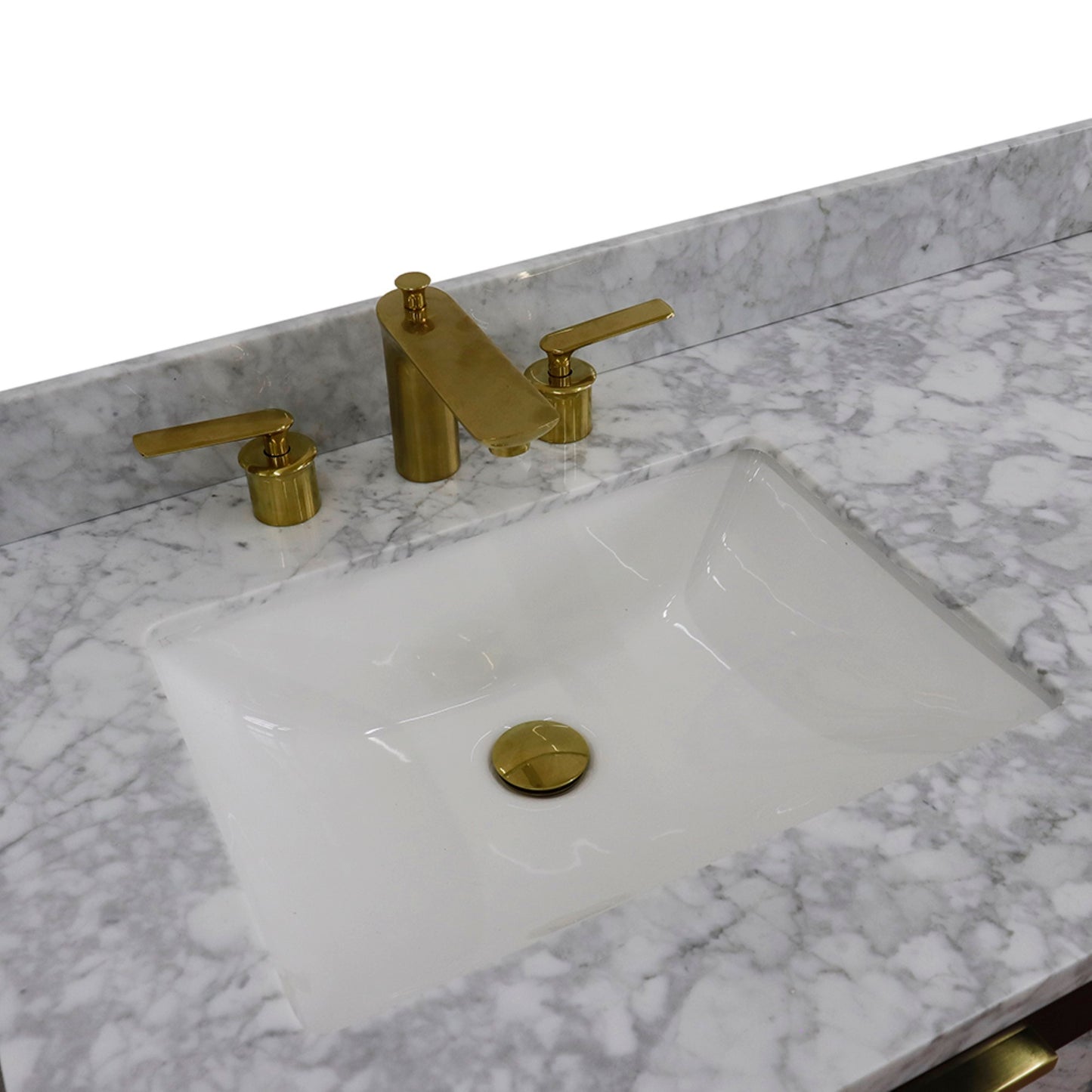 61" Double sink vanity in Black finish with White Carrara marble and rectangle sink