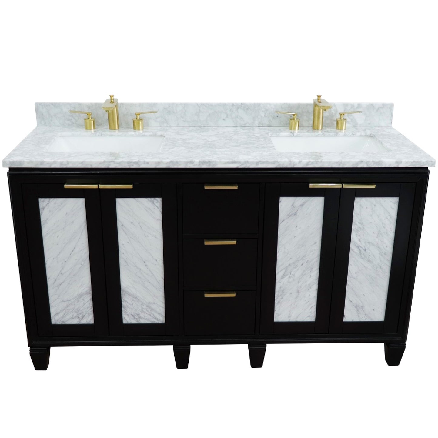 61" Double sink vanity in Black finish with White Carrara marble and rectangle sink