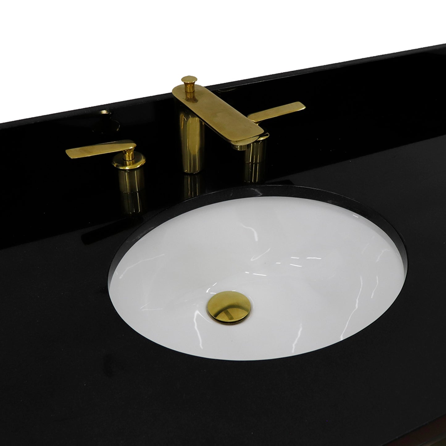 61" Double sink vanity in Dark Gray finish with Black galaxy granite and oval sink