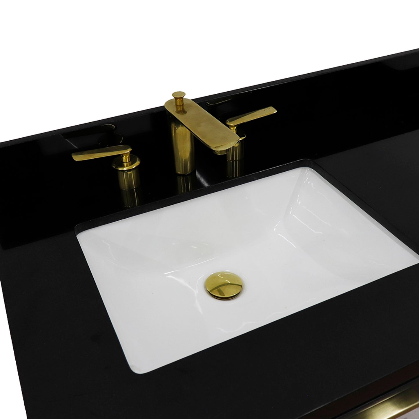 61" Double sink vanity in Dark Gray finish with Black galaxy granite and rectangle sink