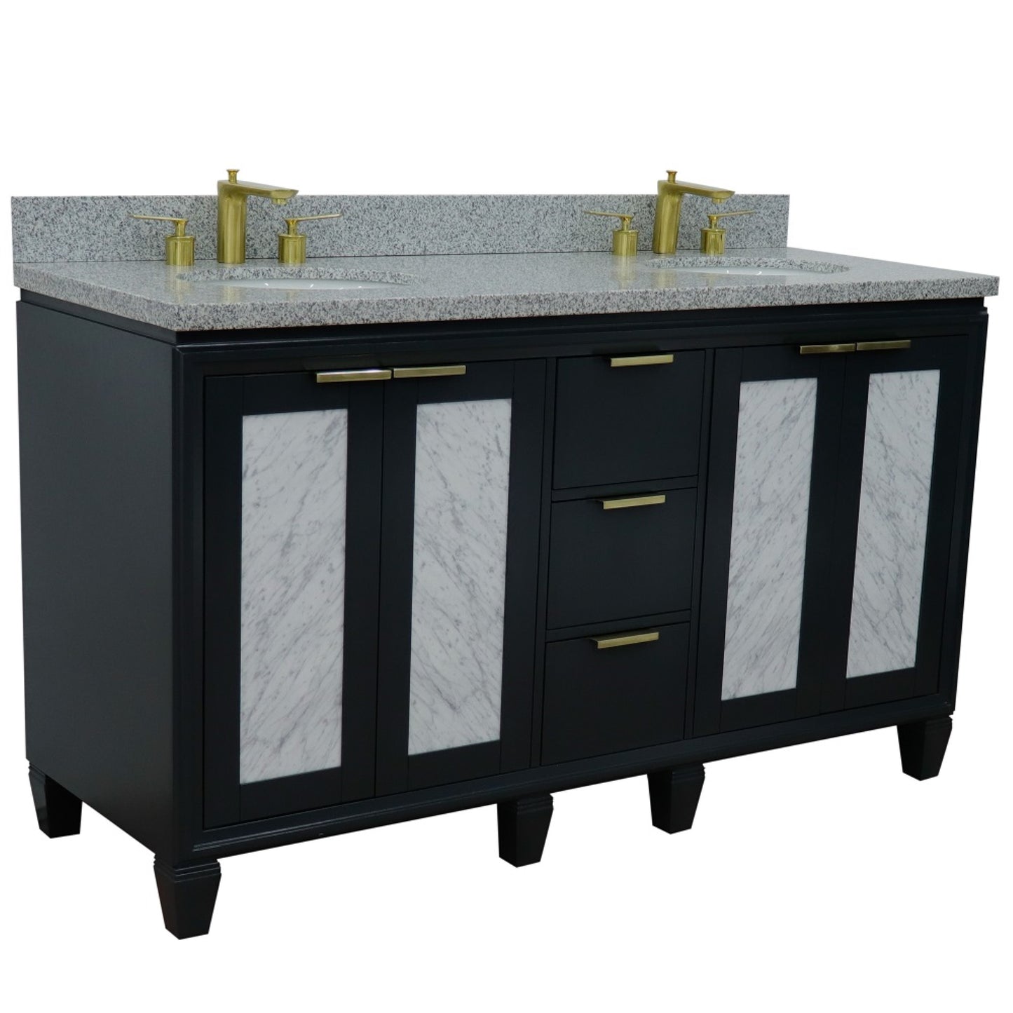 61" Double sink vanity in Dark Gray finish with Gray granite and oval sink