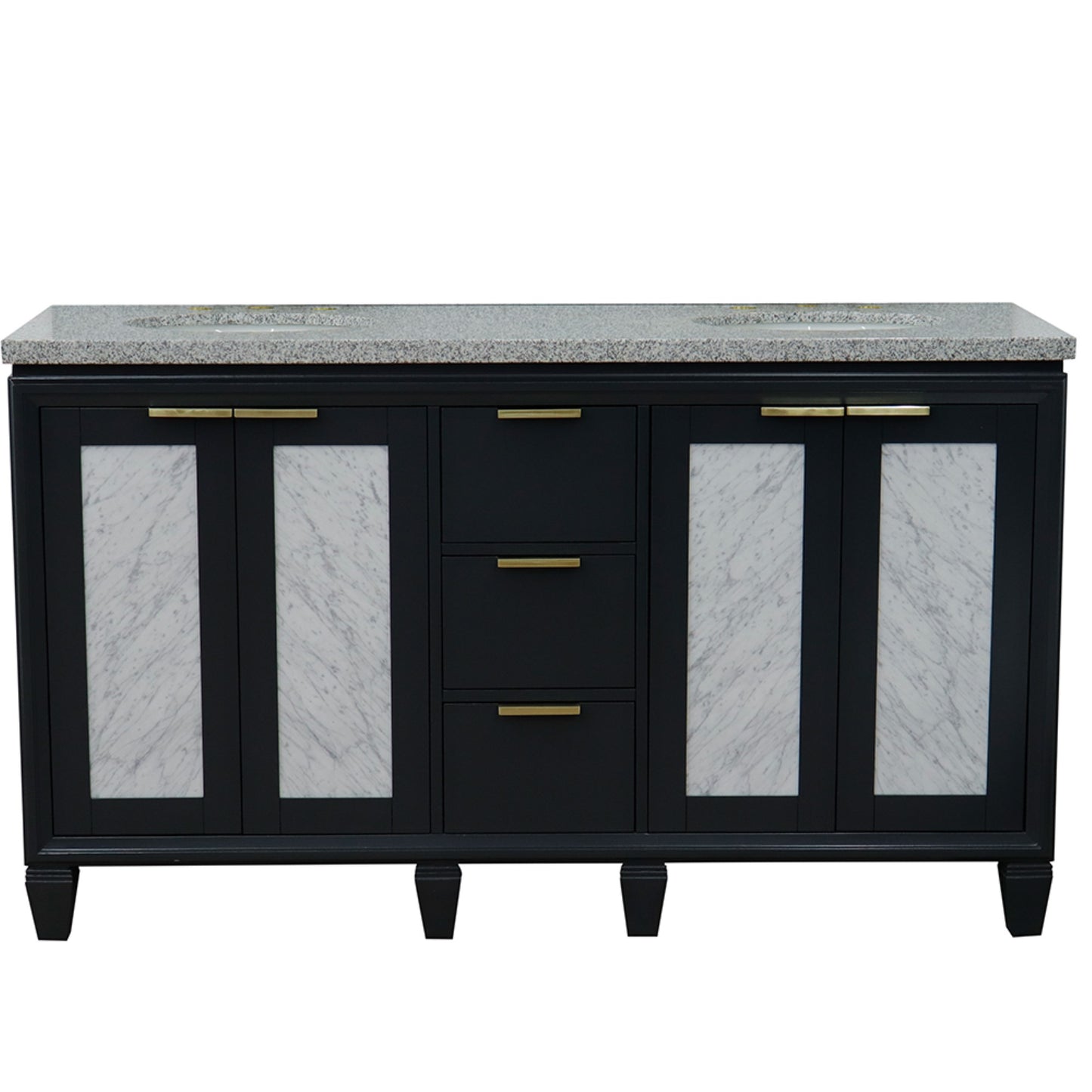 61" Double sink vanity in Dark Gray finish with Gray granite and oval sink
