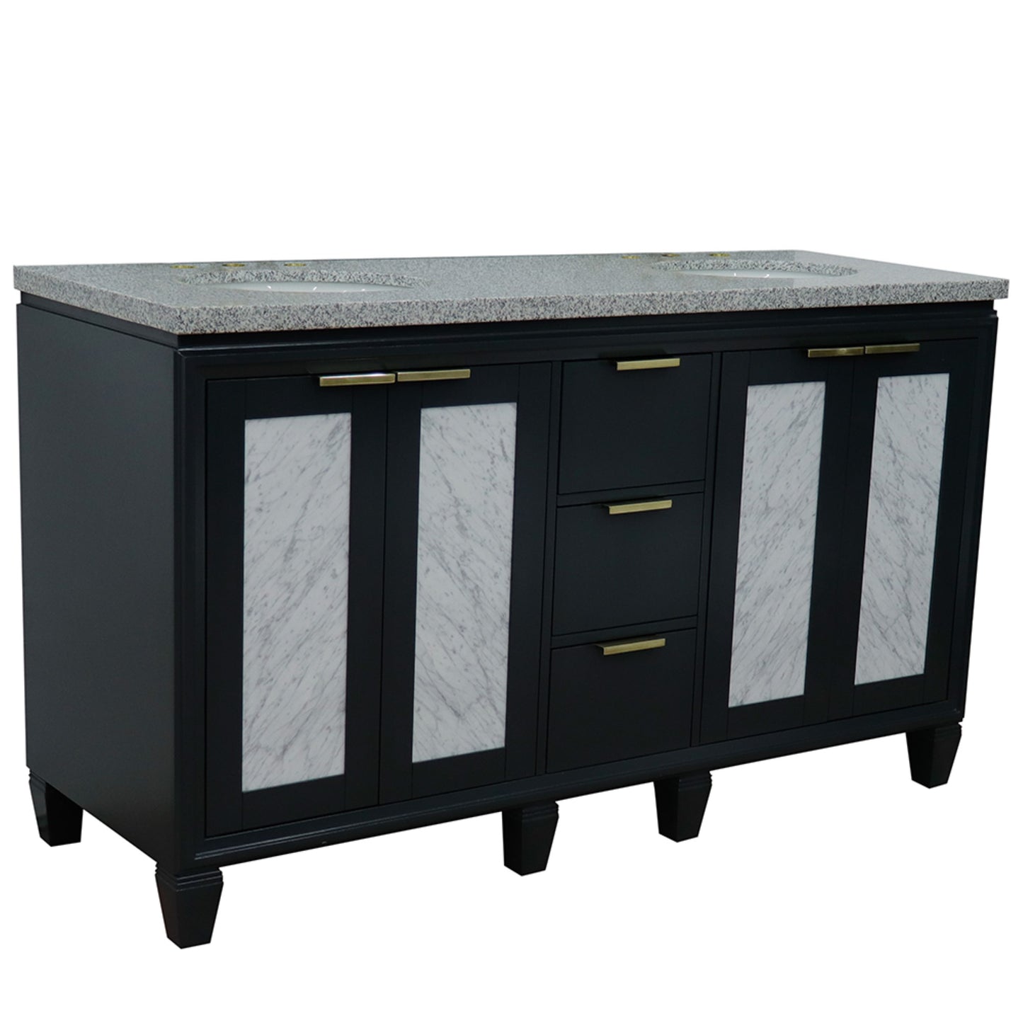 61" Double sink vanity in Dark Gray finish with Gray granite and oval sink