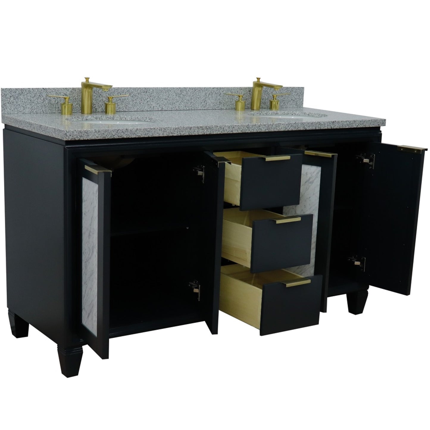 61" Double sink vanity in Dark Gray finish with Gray granite and oval sink