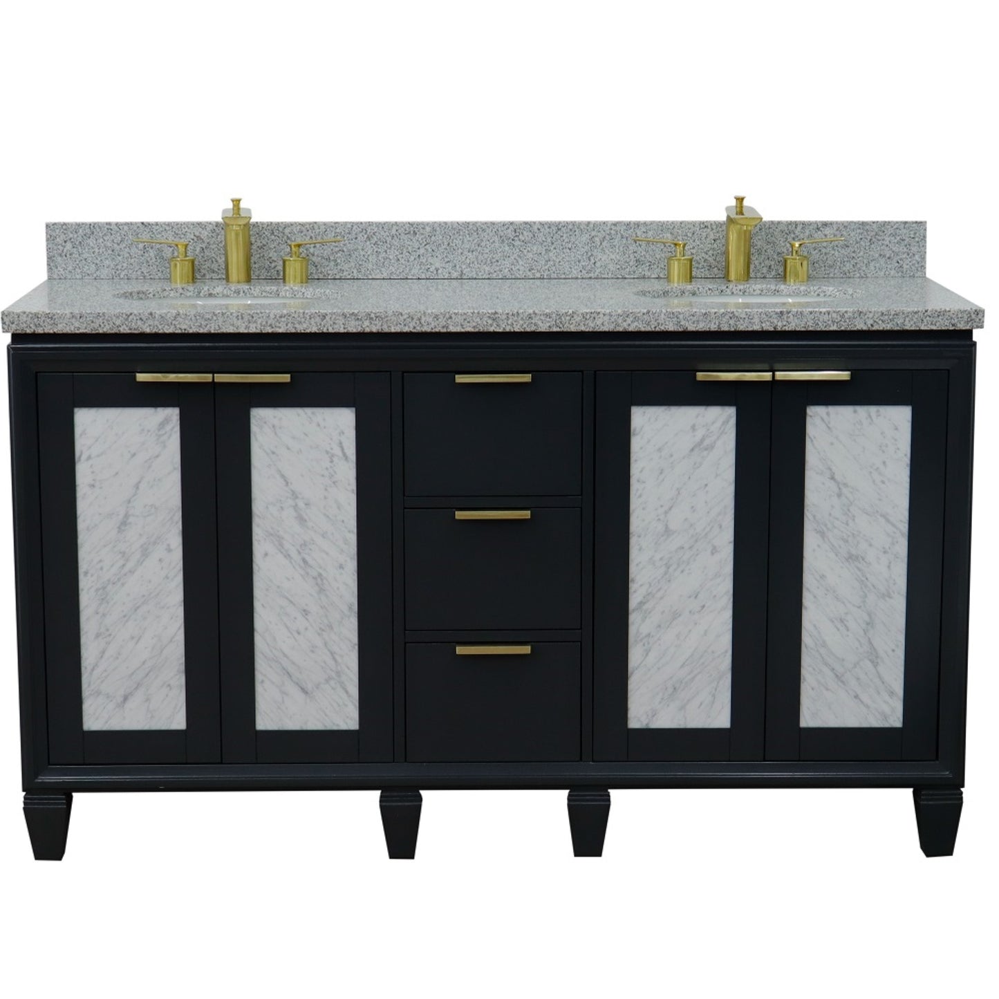 61" Double sink vanity in Dark Gray finish with Gray granite and oval sink